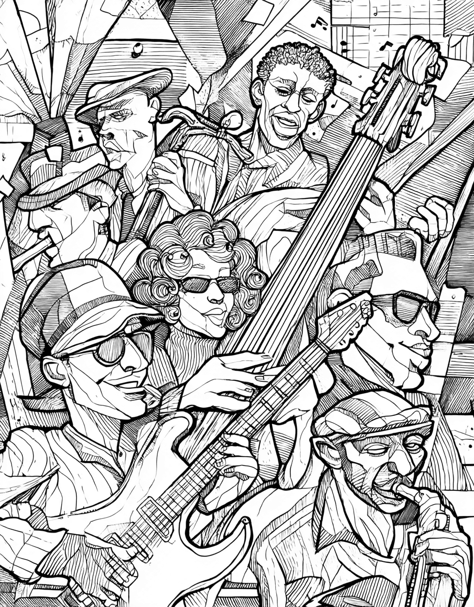 Jam Sessions Creative Art for Music Lovers, Free Color Pages Printable, Stress Relief Color Book, Occupation Colouring Pages for Teen, Musician Coloring main 2