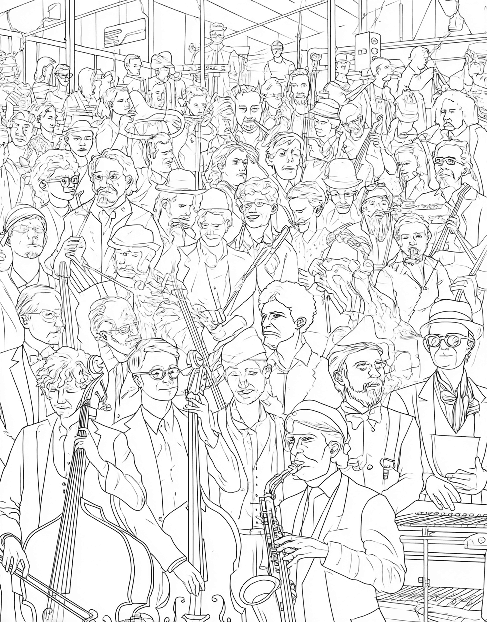 Jam Sessions Creative Art for Music Lovers, Free Color Pages Printable, Stress Relief Color Book, Occupation Colouring Pages for Teen, Musician Coloring main 3