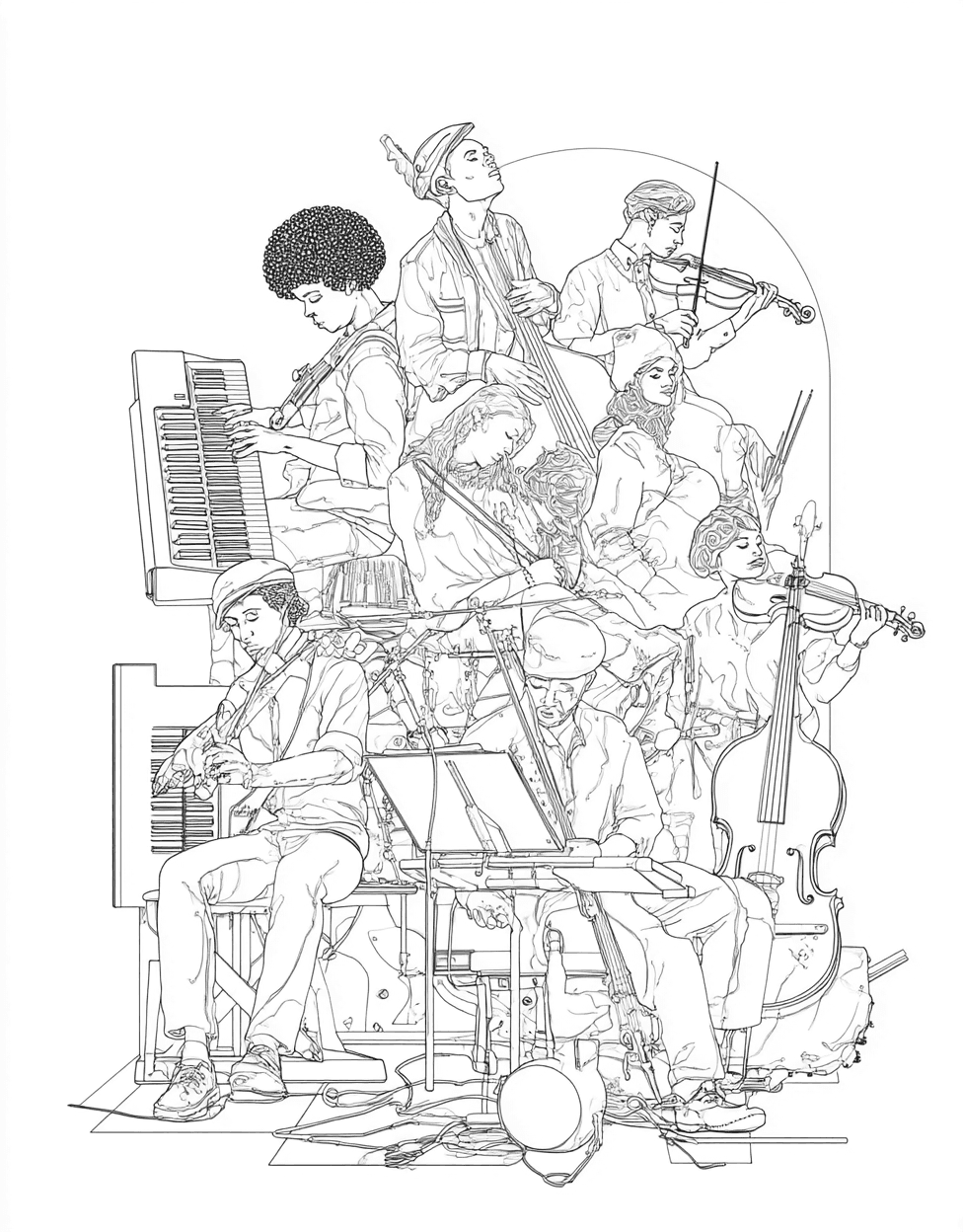 Jam Sessions Creative Art for Music Lovers, Free Color Pages Printable, Stress Relief Color Book, Occupation Colouring Pages for Teen, Musician Coloring main 6