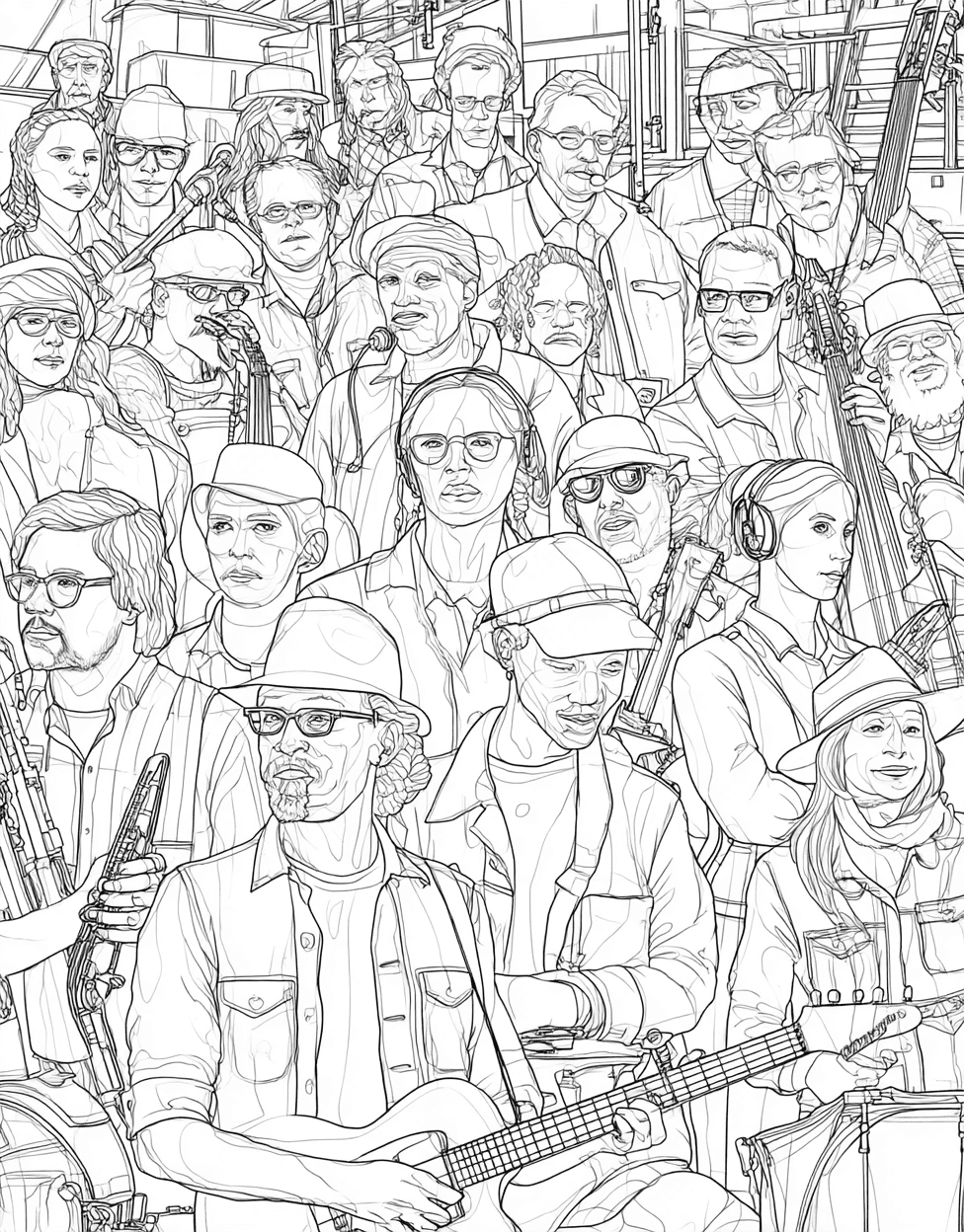 Jam Sessions Creative Art for Music Lovers, Free Color Pages Printable, Stress Relief Color Book, Occupation Colouring Pages for Teen, Musician Coloring main 8