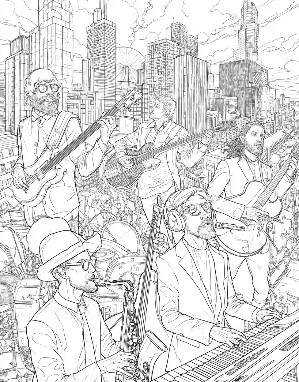 Jam Sessions Creative Art for Music Lovers, Free Color Pages Printable, Stress Relief Color Book, Occupation Colouring Pages for Teen, Musician Coloring main 9