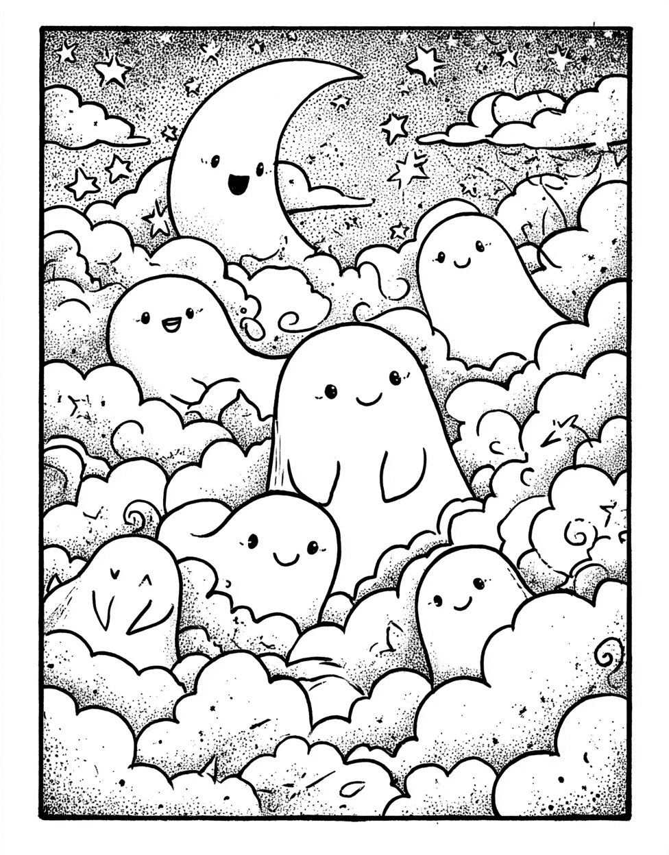 Free Color Pages for Adults, Spooky Specters Haunting Art Pages, Relaxation Color Book, Cute Characters Colouring Pages for Womens, Ghosts Coloring main 4