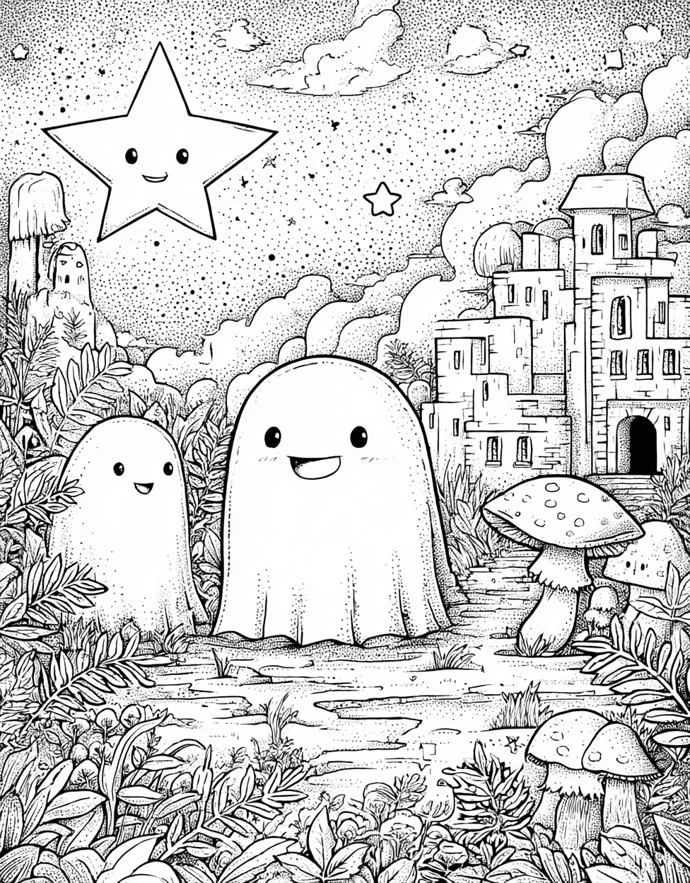 Free Color Pages for Adults, Spooky Specters Haunting Art Pages, Relaxation Color Book, Cute Characters Colouring Pages for Womens, Ghosts Coloring main 9