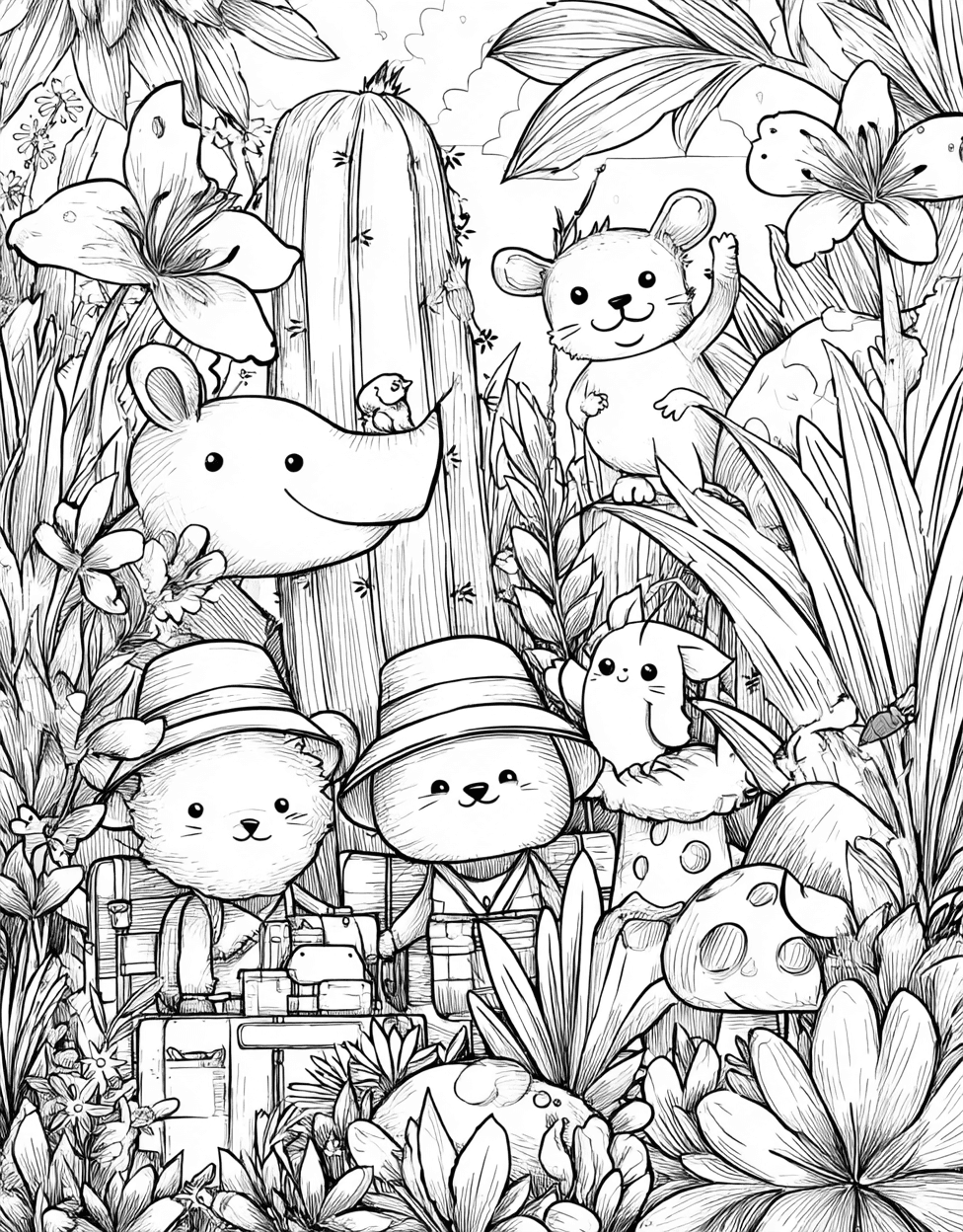 Free Color Pages Printable, Explorers Coloring, Stress Relief Color Book, Cute Characters Colouring Pages for Teenage, Adventures Await ExplorerThemed Art Pages main 2
