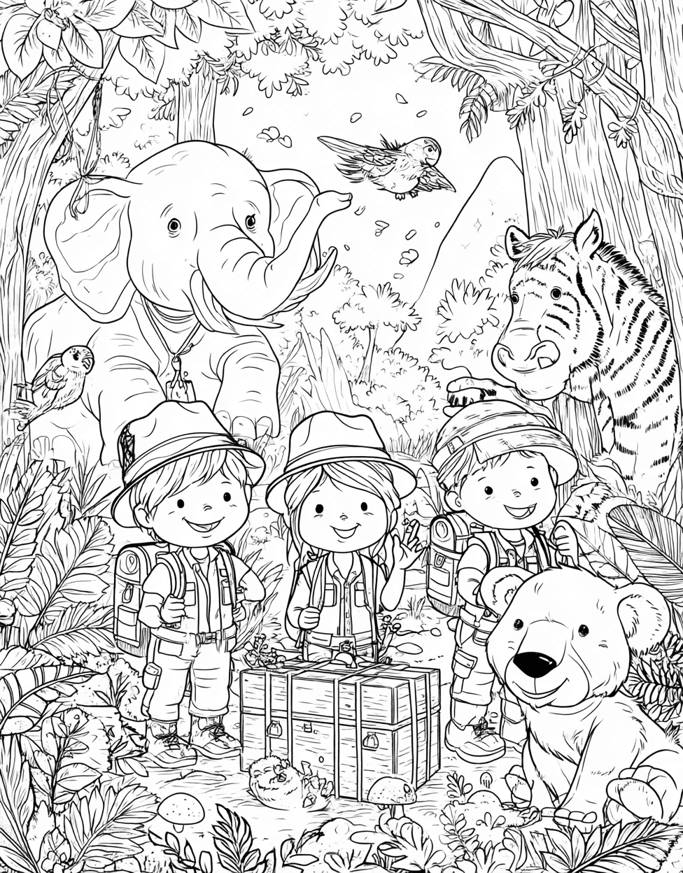 Free Color Pages Printable, Explorers Coloring, Stress Relief Color Book, Cute Characters Colouring Pages for Teenage, Adventures Await ExplorerThemed Art Pages main 3