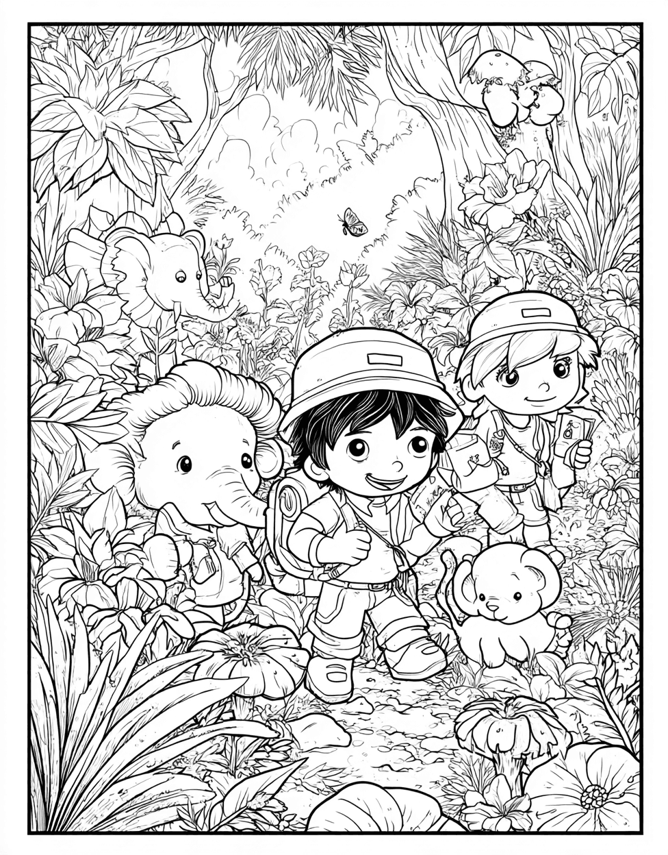 Free Color Pages Printable, Explorers Coloring, Stress Relief Color Book, Cute Characters Colouring Pages for Teenage, Adventures Await ExplorerThemed Art Pages main 4
