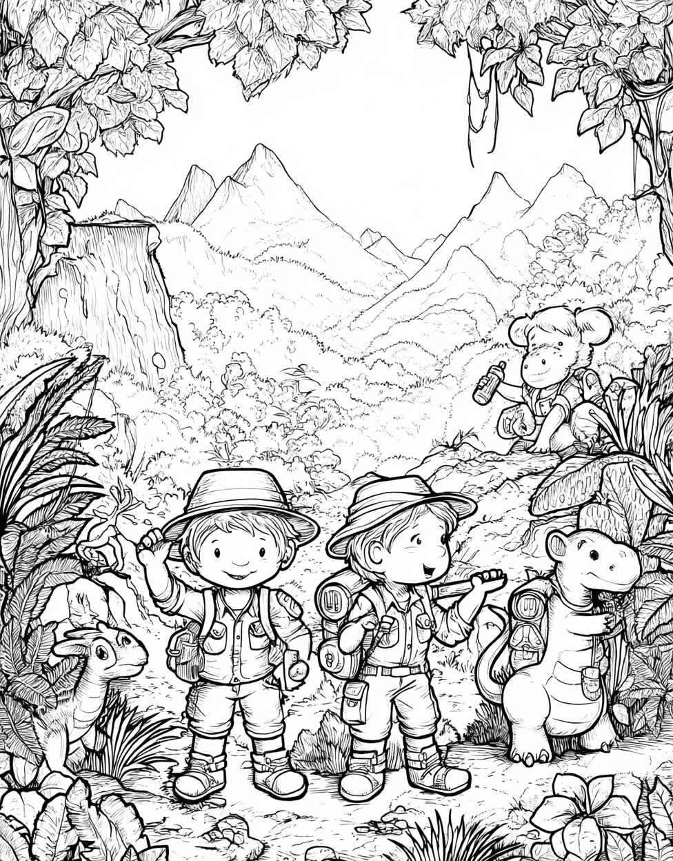 Free Color Pages Printable, Explorers Coloring, Stress Relief Color Book, Cute Characters Colouring Pages for Teenage, Adventures Await ExplorerThemed Art Pages main 6