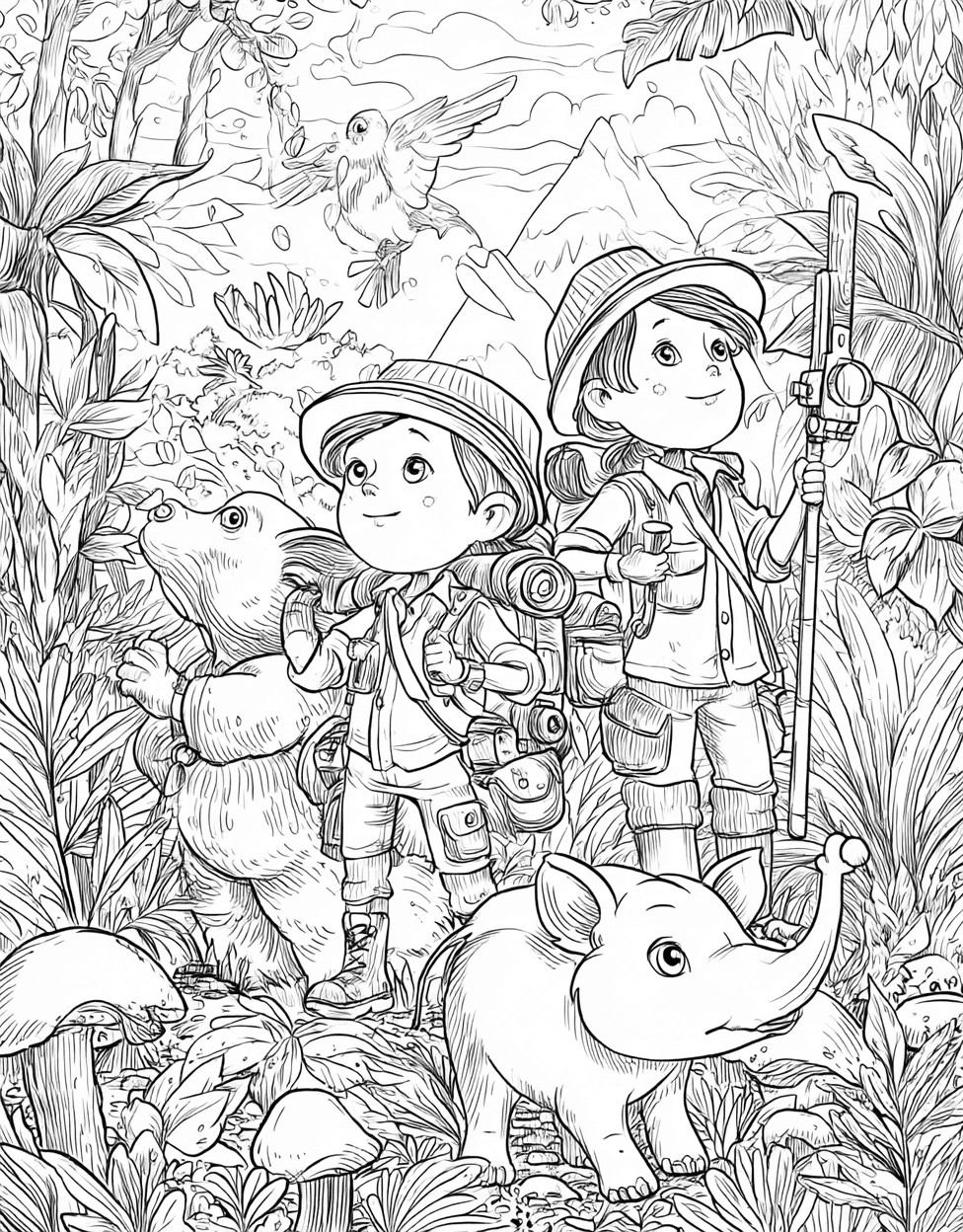 Free Color Pages Printable, Explorers Coloring, Stress Relief Color Book, Cute Characters Colouring Pages for Teenage, Adventures Await ExplorerThemed Art Pages main 7