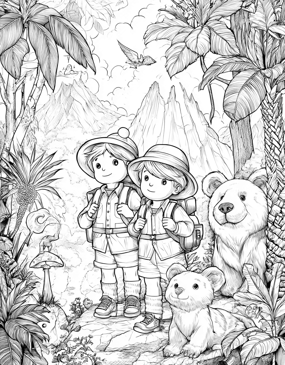 Free Color Pages Printable, Explorers Coloring, Stress Relief Color Book, Cute Characters Colouring Pages for Teenage, Adventures Await ExplorerThemed Art Pages main 9