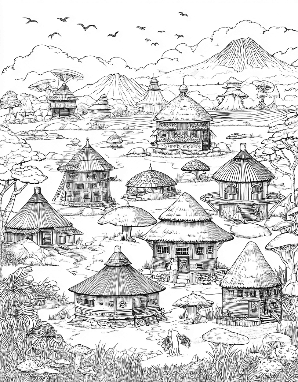 Free Coloring Pages to Print, Charming Hut Designs for Artistic Fun, Relaxation Color Book, Buildings Colouring Pages for Adults, Sticker Get Replacement Hut main 2