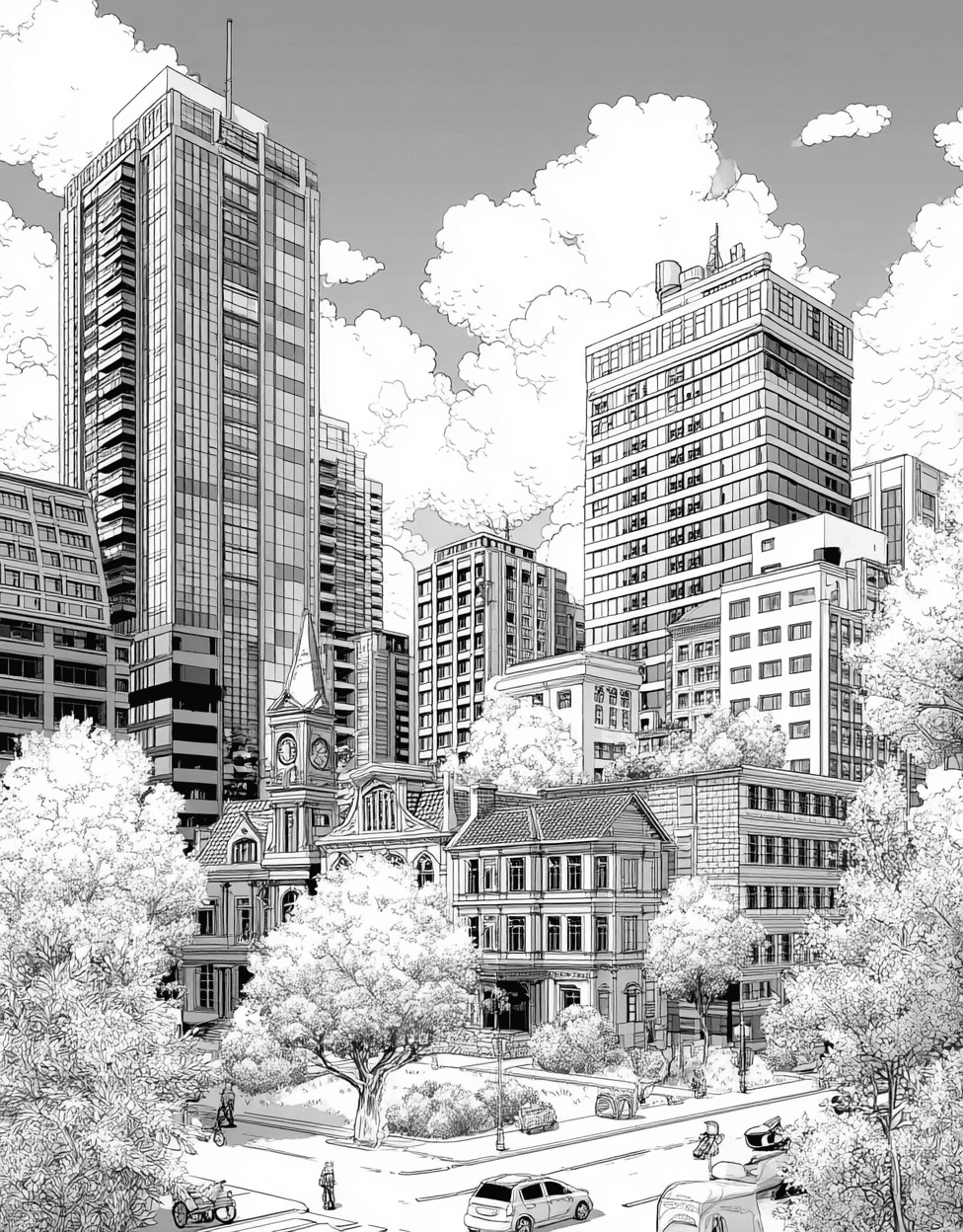 Free Coloring Pages for Adults to Print, Creative Office Doodles to Brighten Your Day, Sticker Registration Temporary Office, Relaxation Color Book, Buildings Colouring Pages for Teens main 2