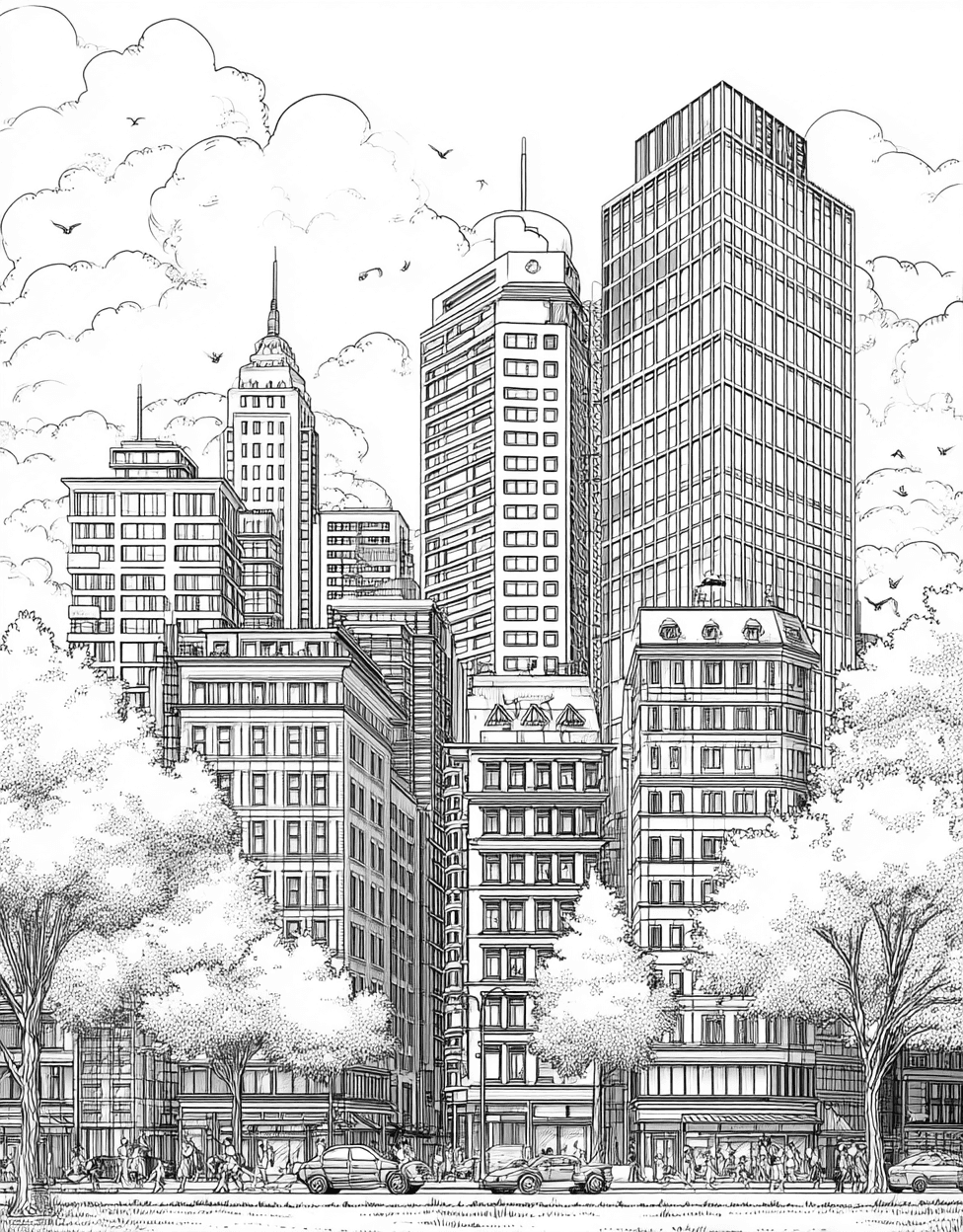 Free Coloring Pages for Adults to Print, Creative Office Doodles to Brighten Your Day, Sticker Registration Temporary Office, Relaxation Color Book, Buildings Colouring Pages for Teens main 3