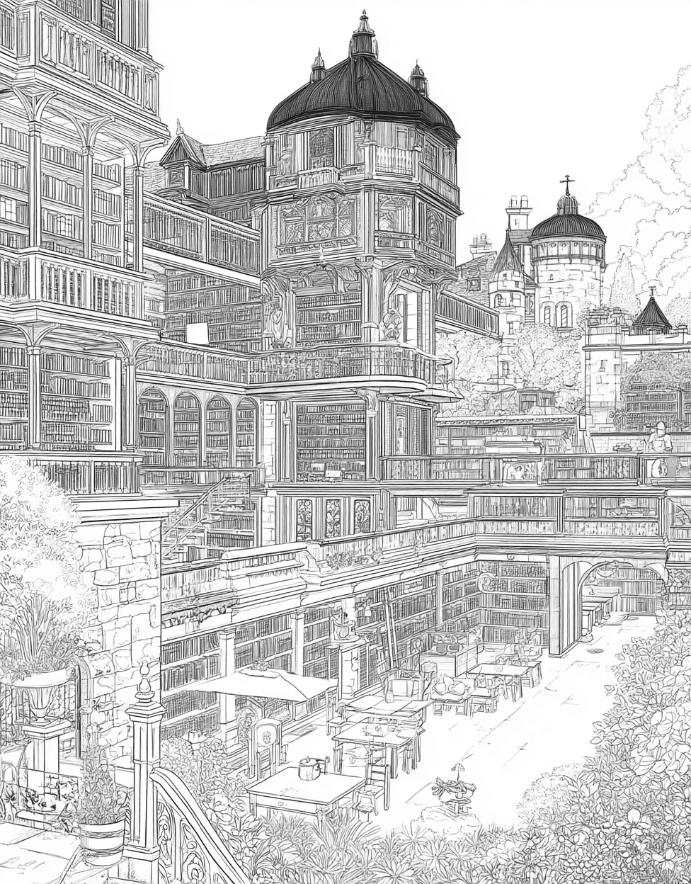 Coloring Pages Printable Free, Artful Pages Library Adventures Await, Relaxation Color Book, Buildings Colouring Pages for Womens, Coloring Valentine Bookmarks Library main 4