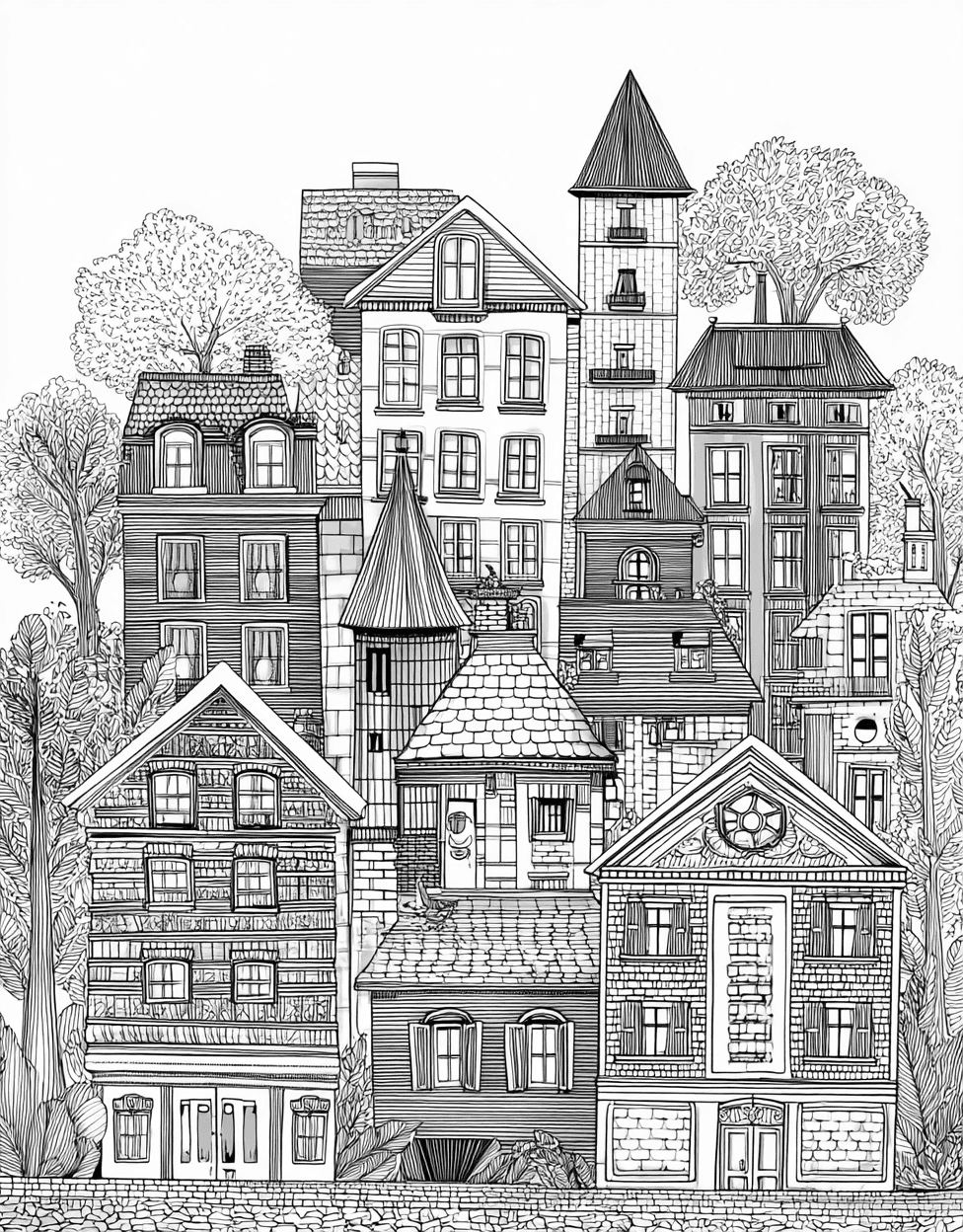 Charming House Designs for Creative Fun, Free Printable Adult Coloring Pages, Coloring Christmas Gingerbread House, Stress Relief Color Book, Buildings Colouring Pages for Women main 4