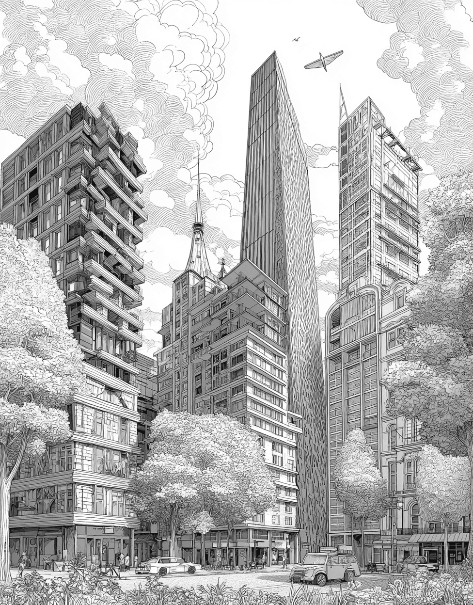 Free Coloring Pages for Adults to Print, Creative Office Doodles to Brighten Your Day, Sticker Registration Temporary Office, Relaxation Color Book, Buildings Colouring Pages for Teens main 4