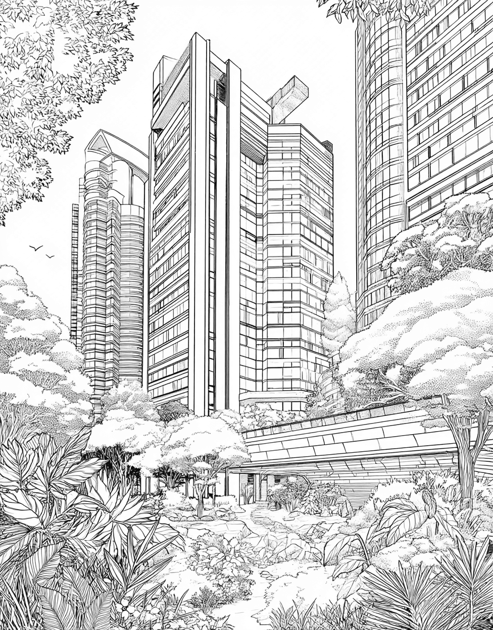 Free Coloring Pages for Adults to Print, Creative Office Doodles to Brighten Your Day, Sticker Registration Temporary Office, Relaxation Color Book, Buildings Colouring Pages for Teens main 5