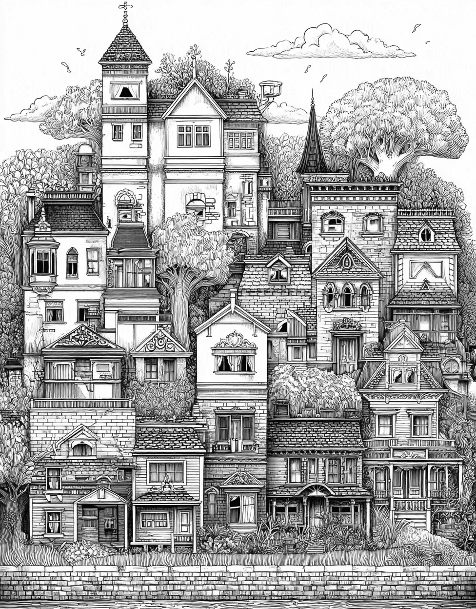 Charming House Designs for Creative Fun, Free Printable Adult Coloring Pages, Coloring Christmas Gingerbread House, Stress Relief Color Book, Buildings Colouring Pages for Women main 6