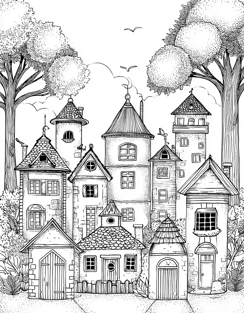 Free Coloring Pages to Print, Charming Hut Designs for Artistic Fun, Relaxation Color Book, Buildings Colouring Pages for Adults, Sticker Get Replacement Hut main 8
