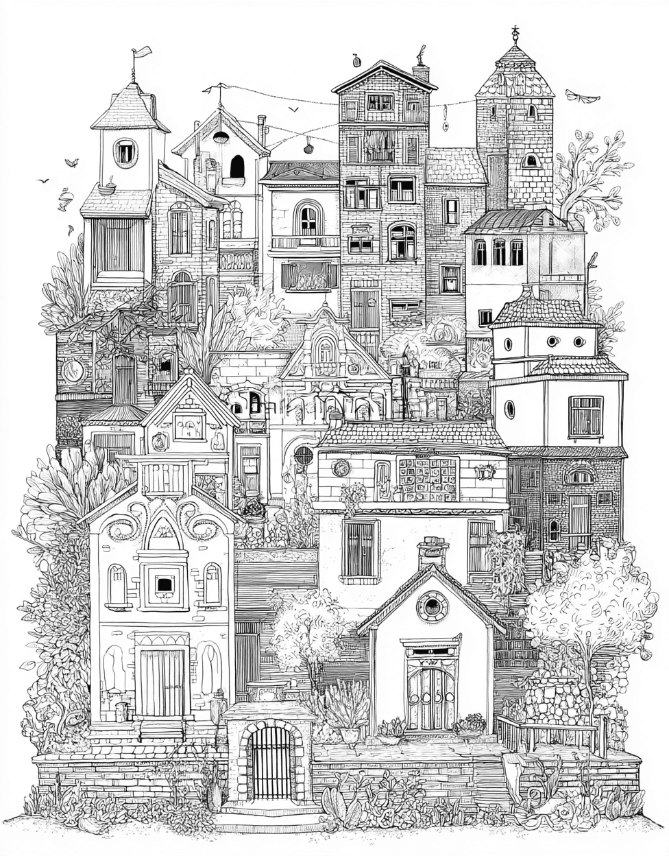 Charming House Designs for Creative Fun, Free Printable Adult Coloring Pages, Coloring Christmas Gingerbread House, Stress Relief Color Book, Buildings Colouring Pages for Women main 7