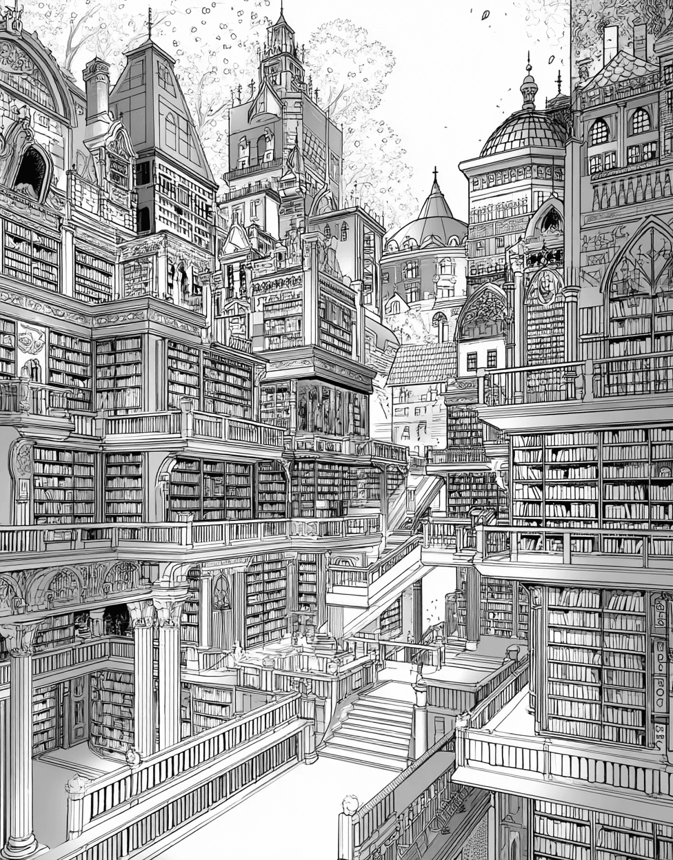 Coloring Pages Printable Free, Artful Pages Library Adventures Await, Relaxation Color Book, Buildings Colouring Pages for Womens, Coloring Valentine Bookmarks Library main 7