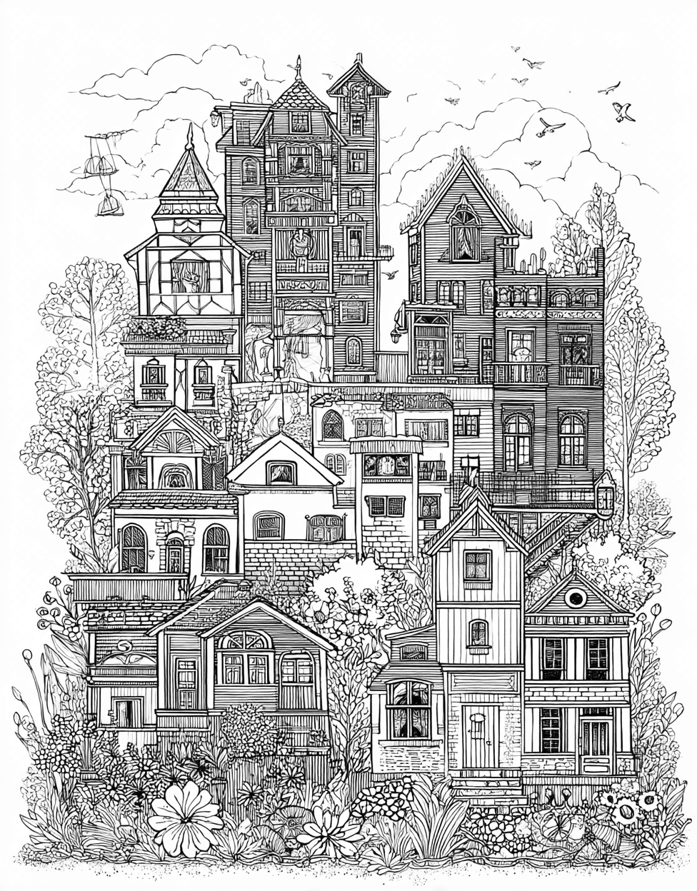 Charming House Designs for Creative Fun, Free Printable Adult Coloring Pages, Coloring Christmas Gingerbread House, Stress Relief Color Book, Buildings Colouring Pages for Women main 8