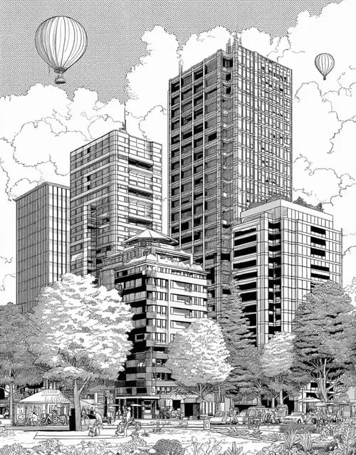 Free Coloring Pages for Adults to Print, Creative Office Doodles to Brighten Your Day, Sticker Registration Temporary Office, Relaxation Color Book, Buildings Colouring Pages for Teens