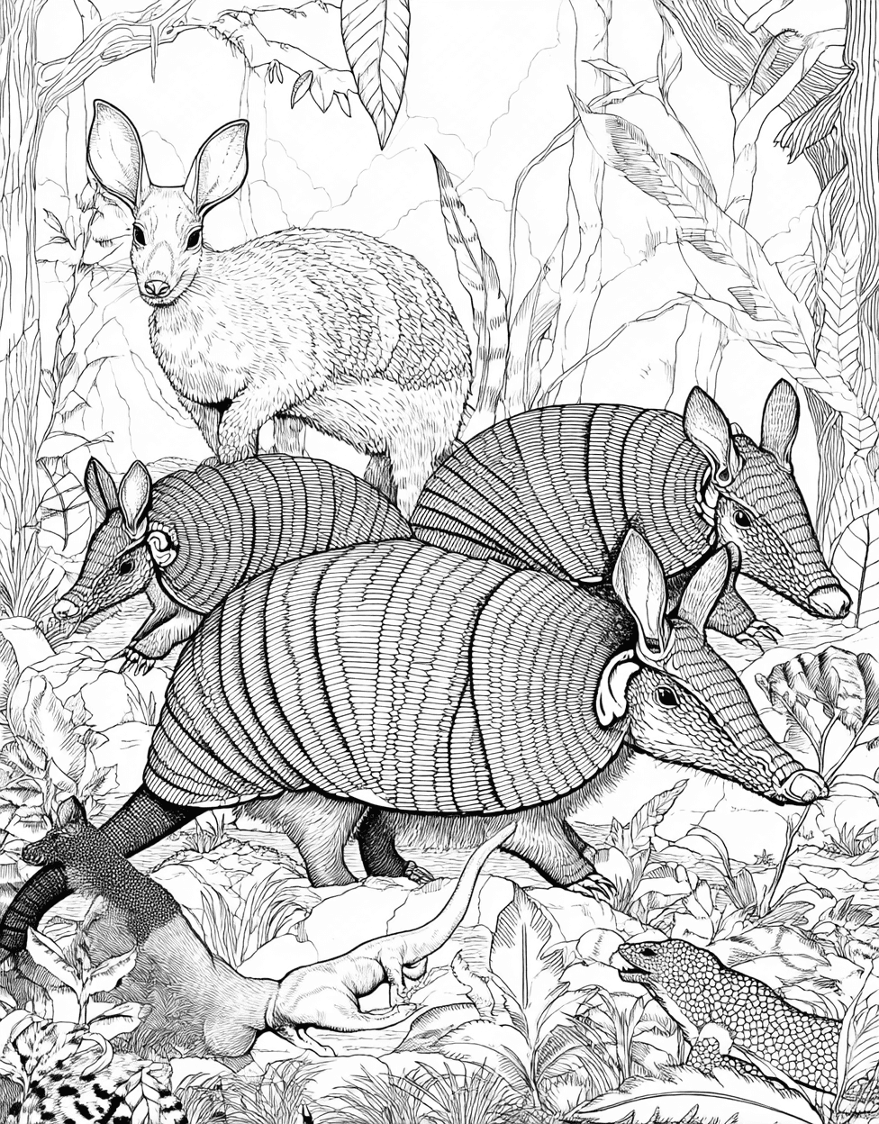 Armadillo Adventures Art Awaits, Relaxation Color Book, Animals Colouring Pages for Teen, Sticker Book Dinosaur Armadillo, Free Coloring Pages to Print main 2