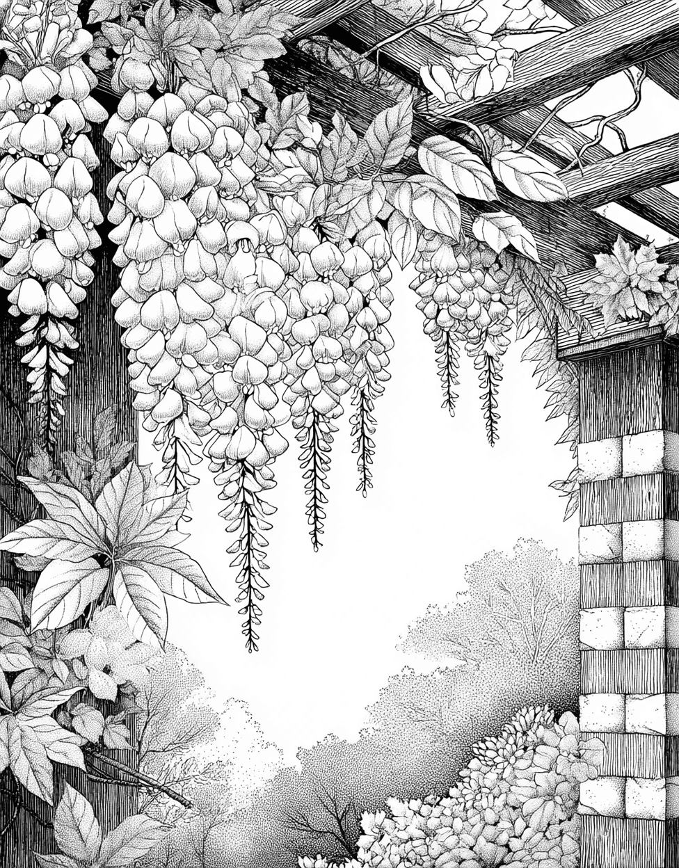 Wisteria Coloring, Wisteria Whimsy Artful Pages Await, Advanced Free Printable Coloring Pages for Children, Stress Relief Color Book, Flowers Colouring Pages for Adult main 2
