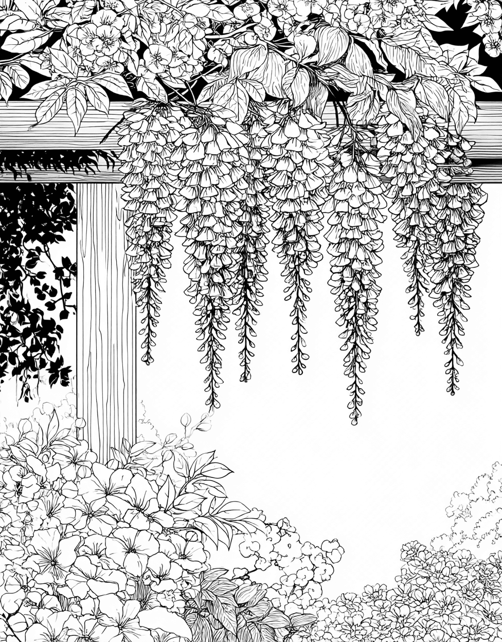 Wisteria Coloring, Wisteria Whimsy Artful Pages Await, Advanced Free Printable Coloring Pages for Children, Stress Relief Color Book, Flowers Colouring Pages for Adult main 3