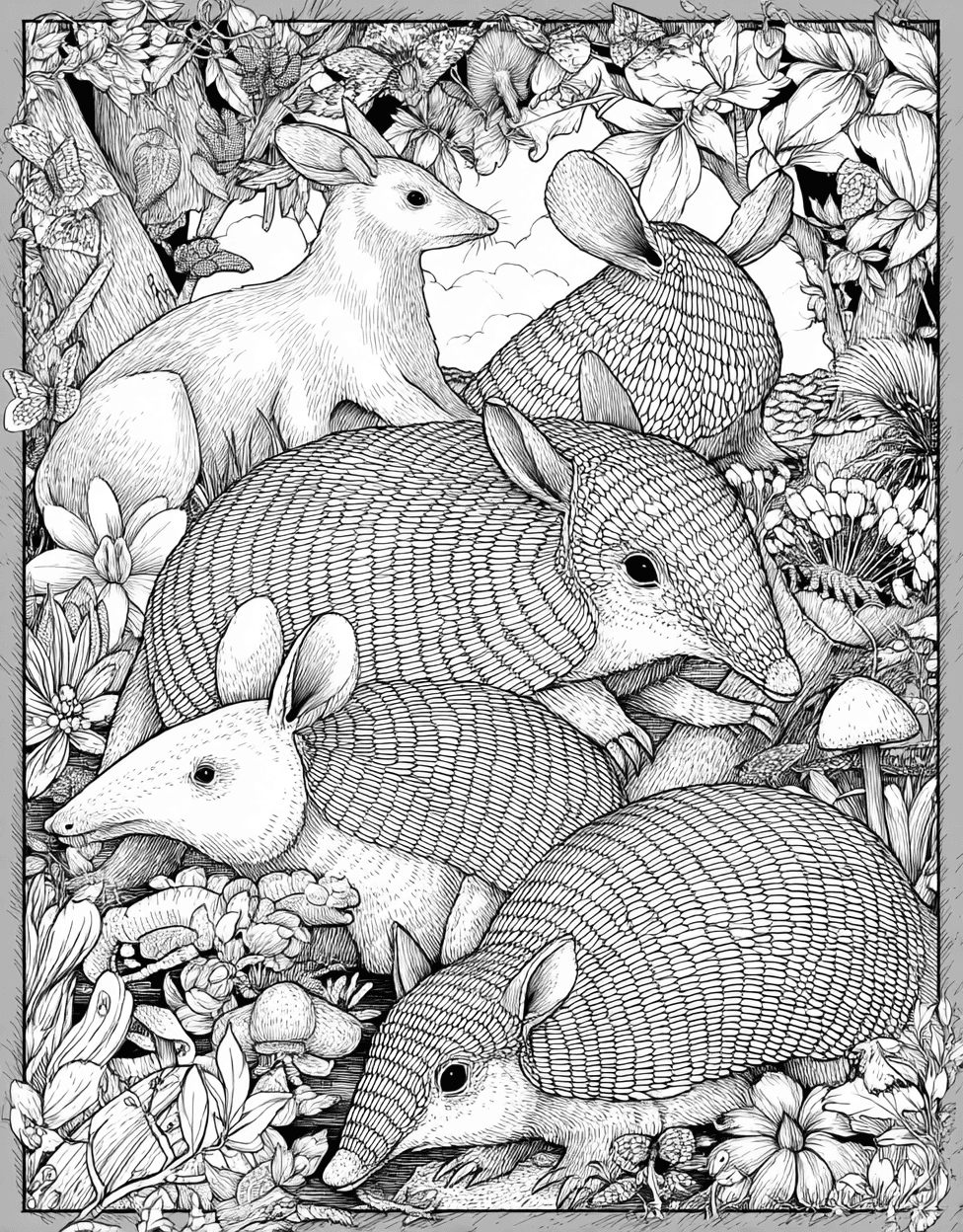 Armadillo Adventures Art Awaits, Relaxation Color Book, Animals Colouring Pages for Teen, Sticker Book Dinosaur Armadillo, Free Coloring Pages to Print main 4