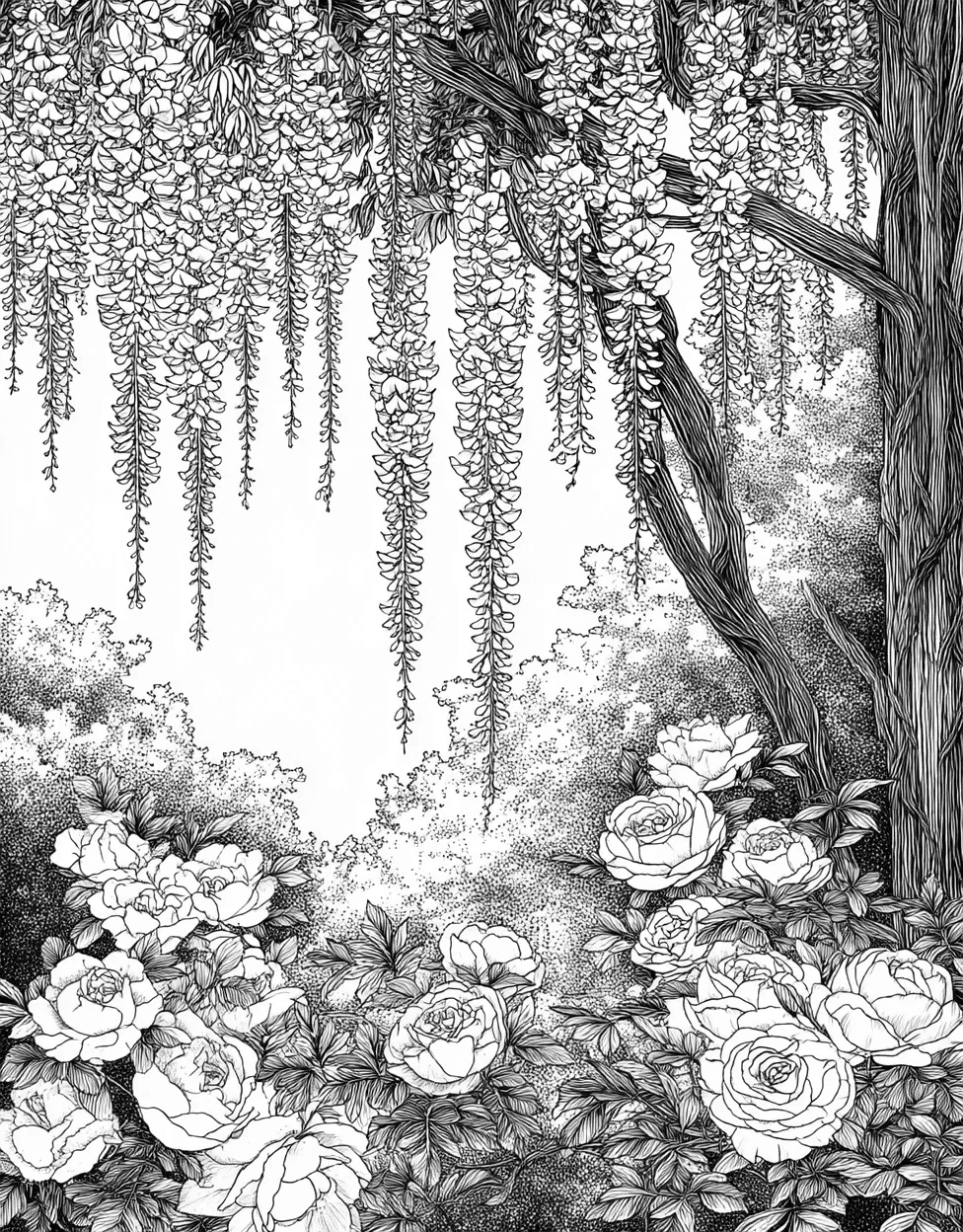 Wisteria Coloring, Wisteria Whimsy Artful Pages Await, Advanced Free Printable Coloring Pages for Children, Stress Relief Color Book, Flowers Colouring Pages for Adult main 5