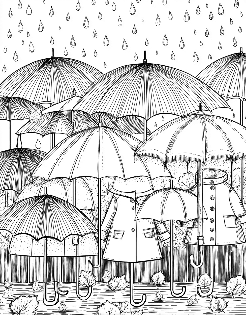 Vibrant Raincoat Adventures Art Awaits, Free Printable Coloring Pages for Adults, Raincoat Coloring, Stress Relief Color Book, Seasonal Colouring Pages for Adults main 5