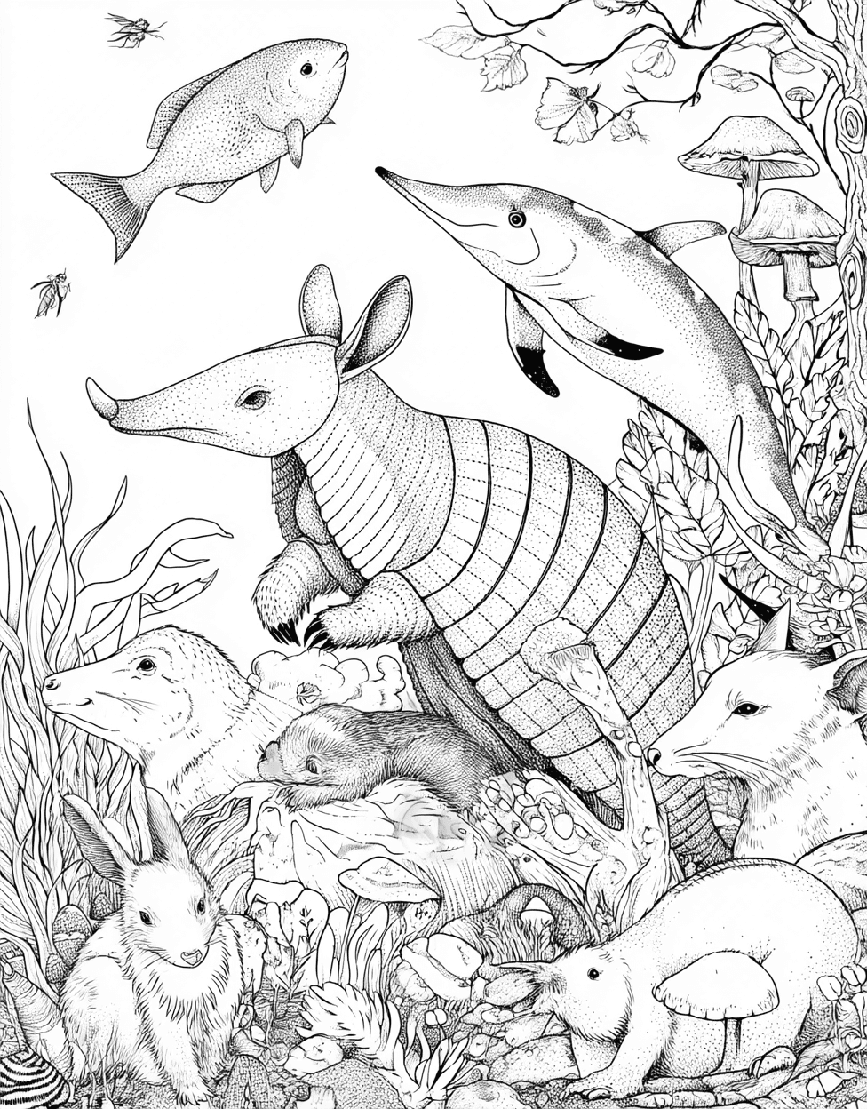 Armadillo Adventures Art Awaits, Relaxation Color Book, Animals Colouring Pages for Teen, Sticker Book Dinosaur Armadillo, Free Coloring Pages to Print main 7