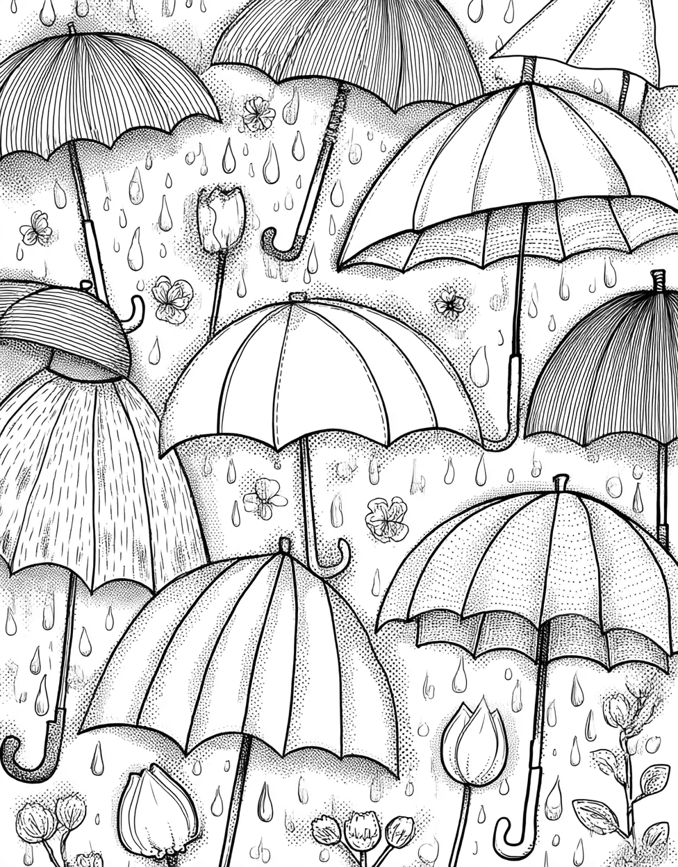 Vibrant Raincoat Adventures Art Awaits, Free Printable Coloring Pages for Adults, Raincoat Coloring, Stress Relief Color Book, Seasonal Colouring Pages for Adults main 6