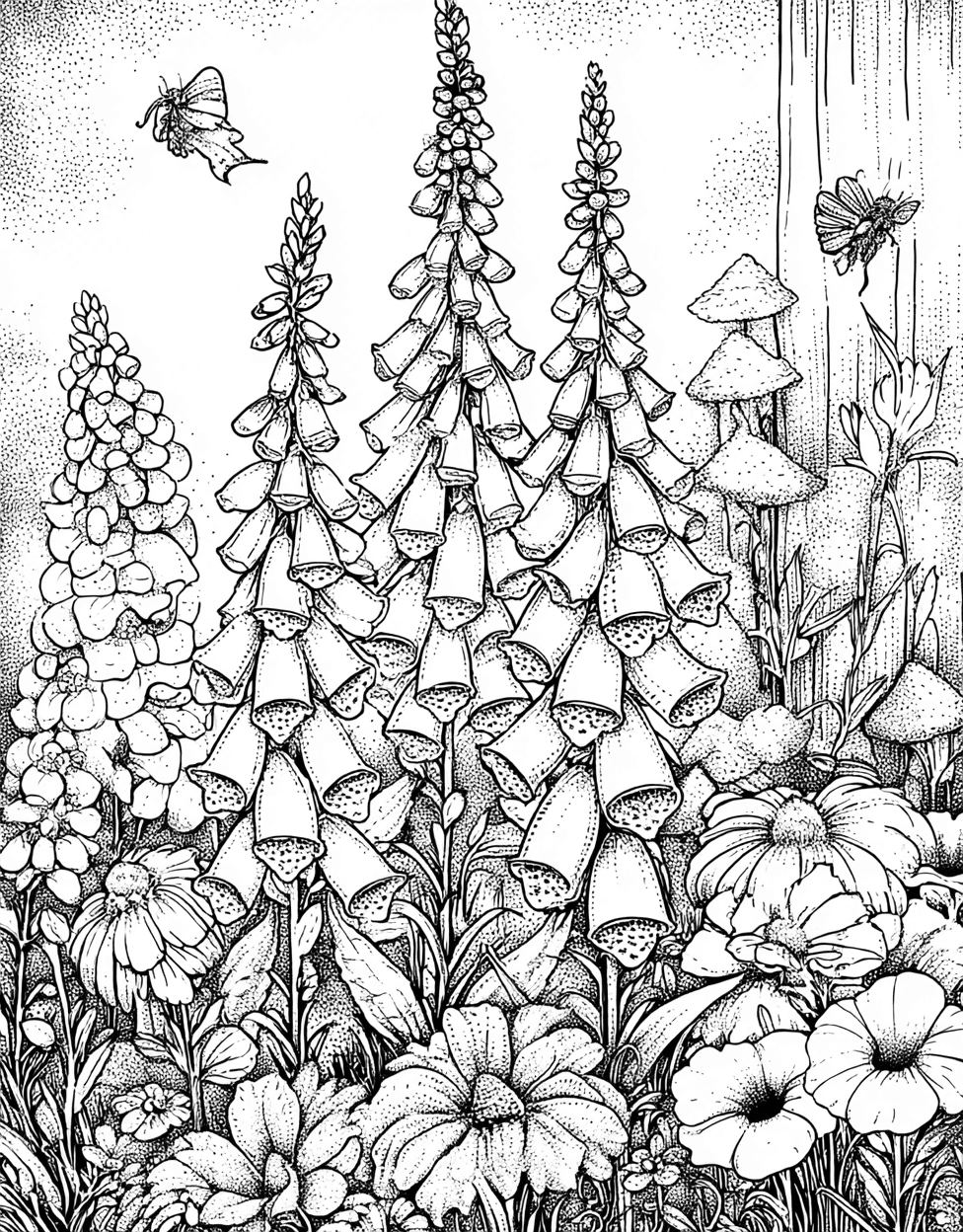 Foxglove Fantasia Art for Every Hue, Free Printable Coloring Pages, Stress Relief Color Book, Flowers Colouring Pages for Teens, Foxglove Coloring main 7