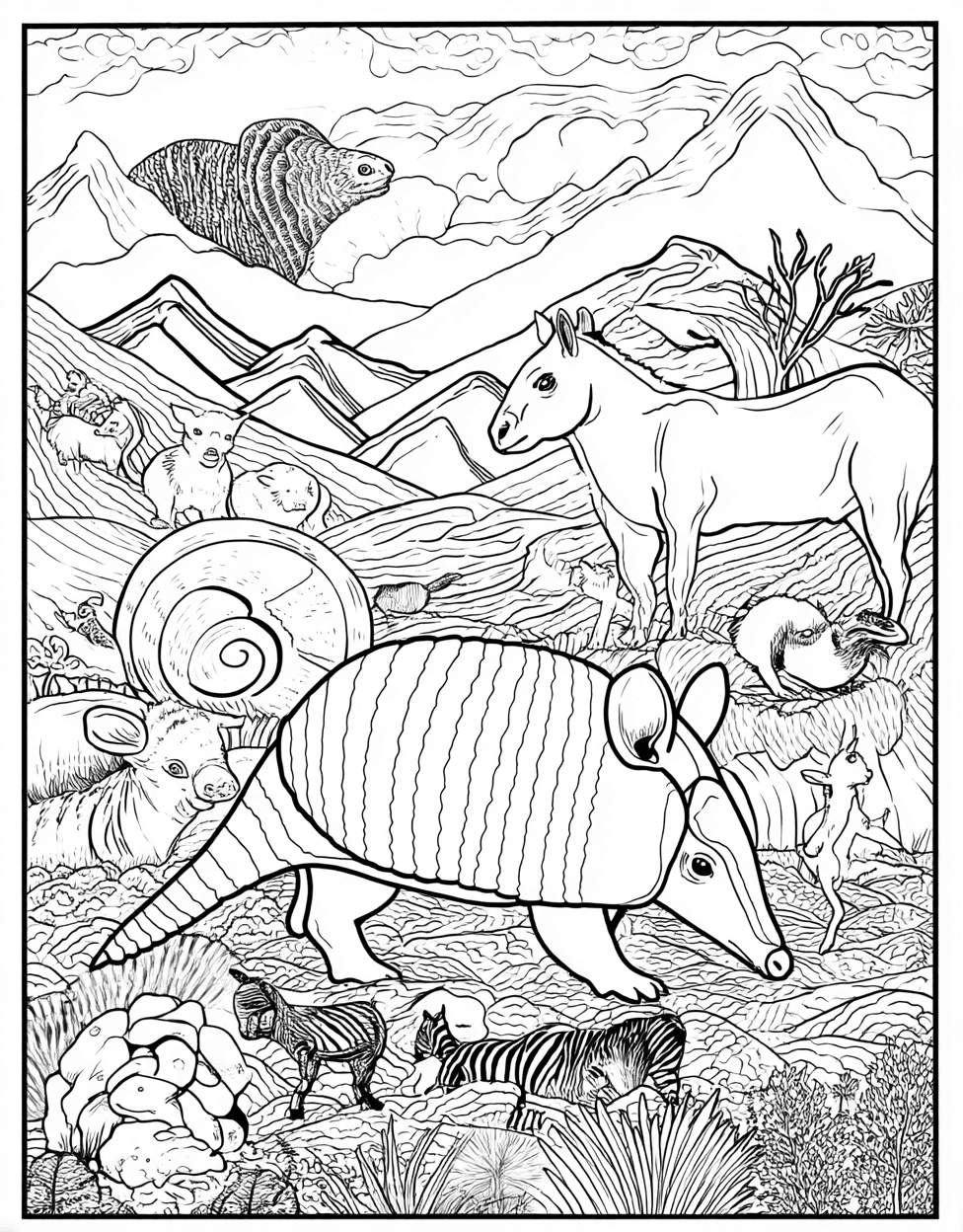 Armadillo Adventures Art Awaits, Relaxation Color Book, Animals Colouring Pages for Teen, Sticker Book Dinosaur Armadillo, Free Coloring Pages to Print main 8