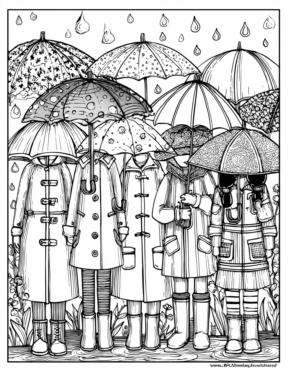 Vibrant Raincoat Adventures Art Awaits, Free Printable Coloring Pages for Adults, Raincoat Coloring, Stress Relief Color Book, Seasonal Colouring Pages for Adults main 7