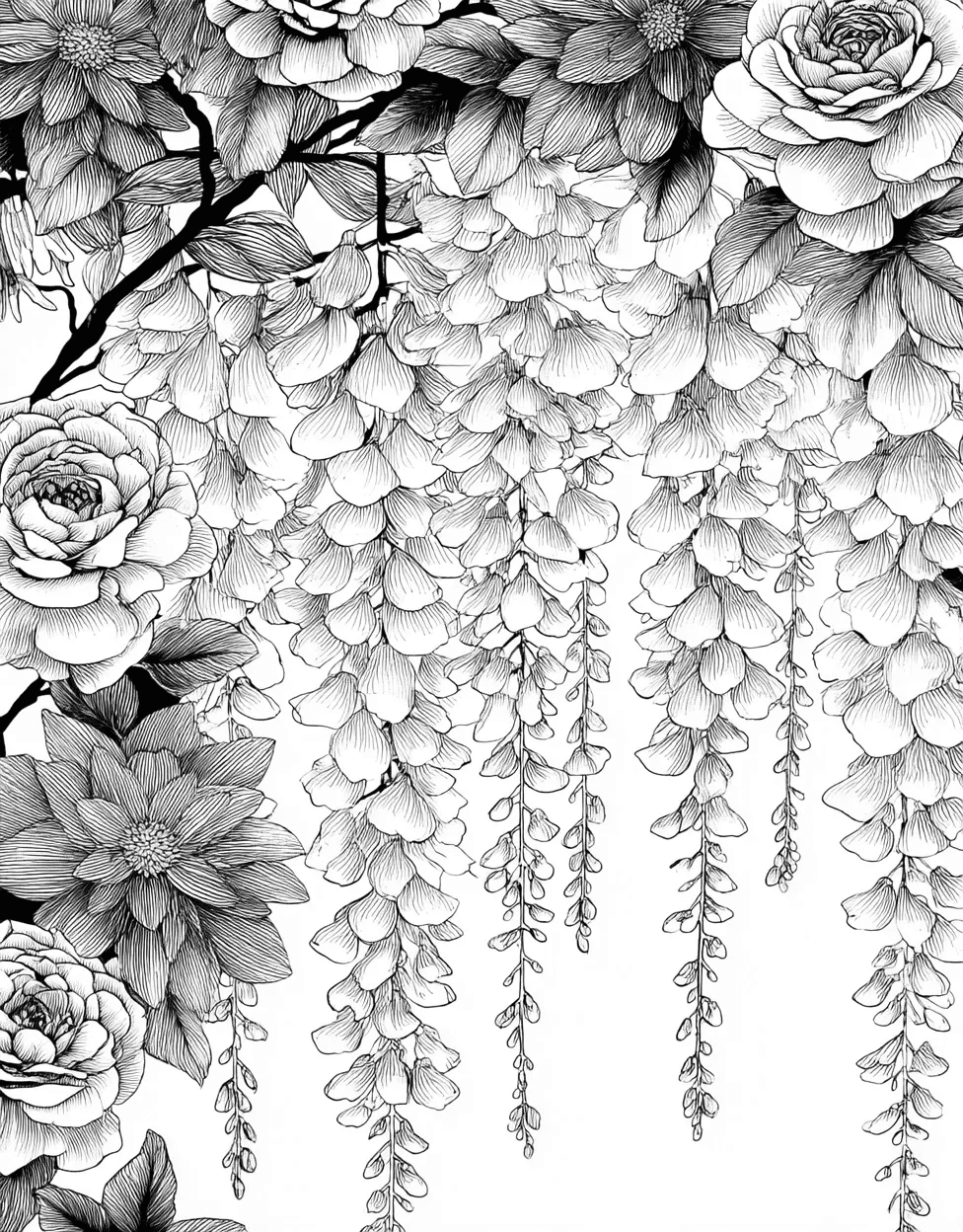 Wisteria Coloring, Wisteria Whimsy Artful Pages Await, Advanced Free Printable Coloring Pages for Children, Stress Relief Color Book, Flowers Colouring Pages for Adult main 8