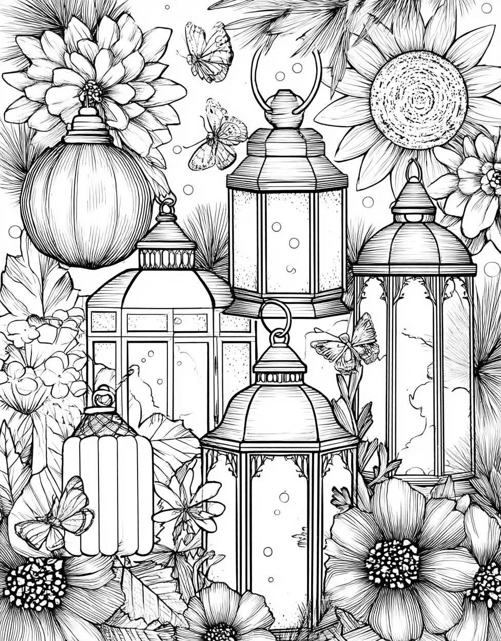 Coloring Halloween Scary Lantern, Lantern Dreams a Light in Every Shade, Free Coloring Pages for Adults to Print, Relaxation Color Book, Seasonal Colouring Pages for Teenage main 9