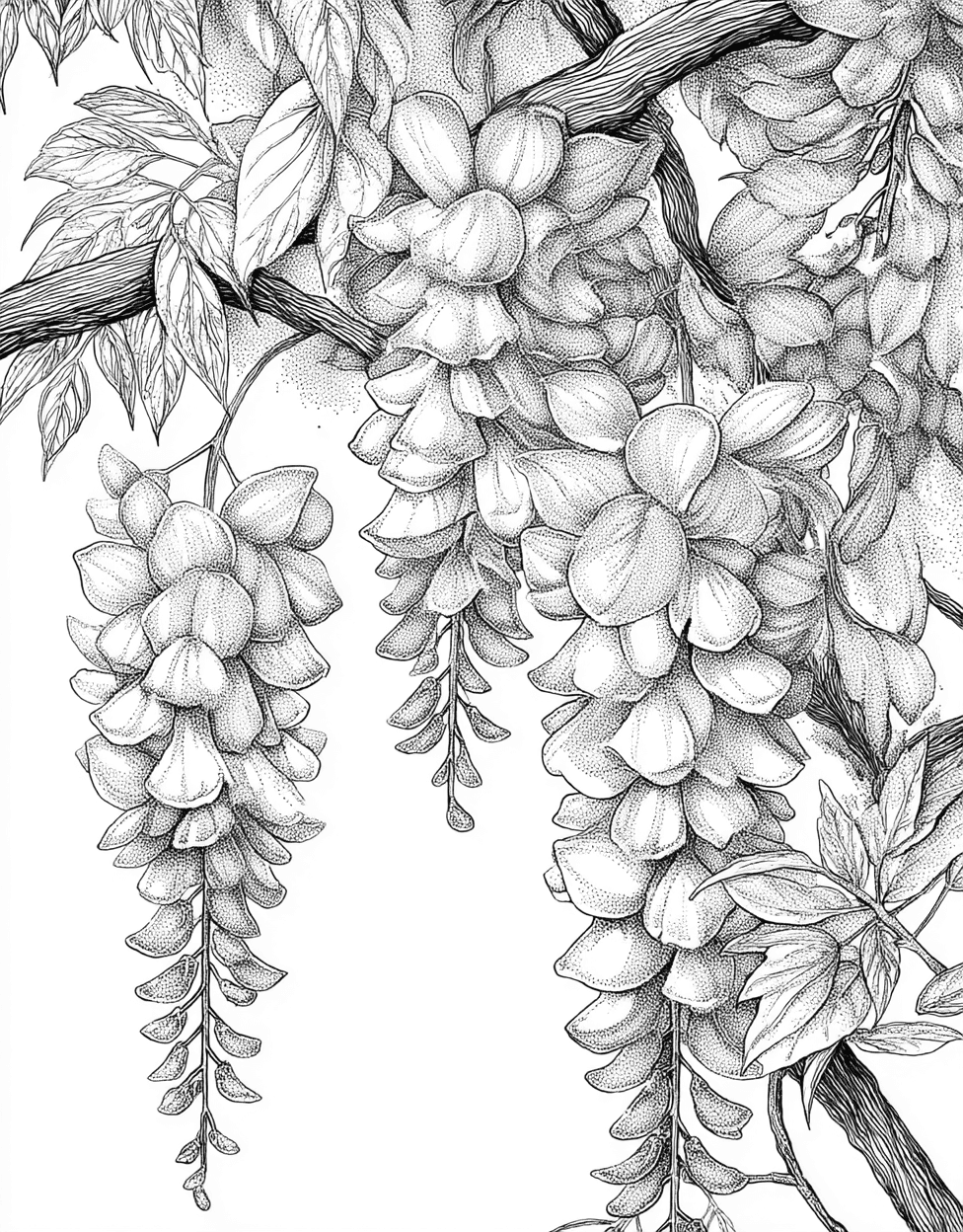 Wisteria Coloring, Wisteria Whimsy Artful Pages Await, Advanced Free Printable Coloring Pages for Children, Stress Relief Color Book, Flowers Colouring Pages for Adult main 9