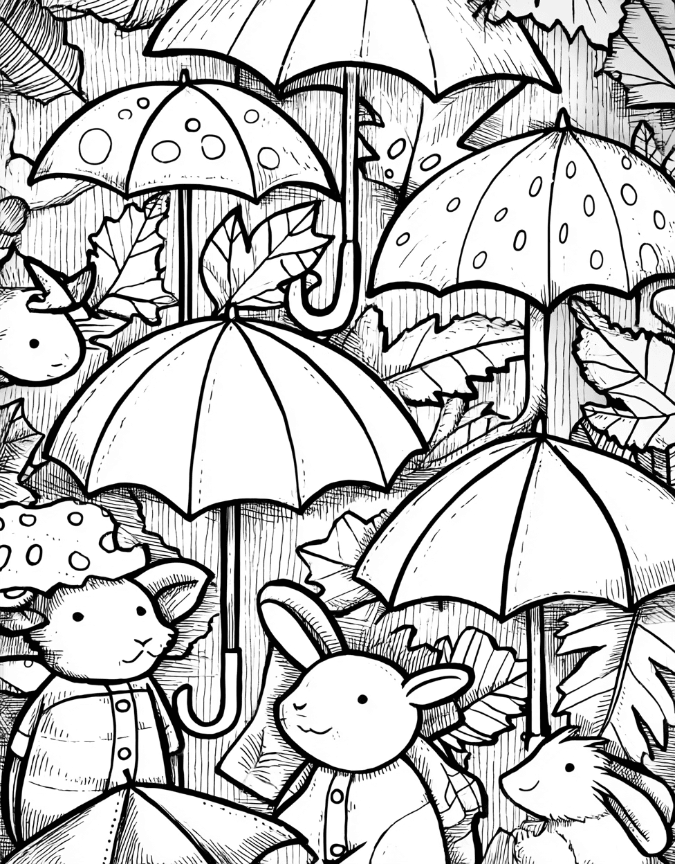 Vibrant Raincoat Adventures Art Awaits, Free Printable Coloring Pages for Adults, Raincoat Coloring, Stress Relief Color Book, Seasonal Colouring Pages for Adults main 9