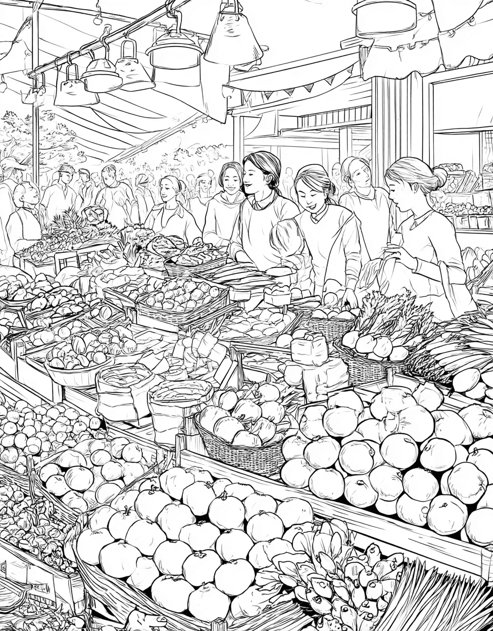 Food Market Stall Coloring, Free Coloring Pages for Adults, Delicious Delights Market Stall Art Fun, Relaxation Color Book, Food Colouring Pages for Teens main 6