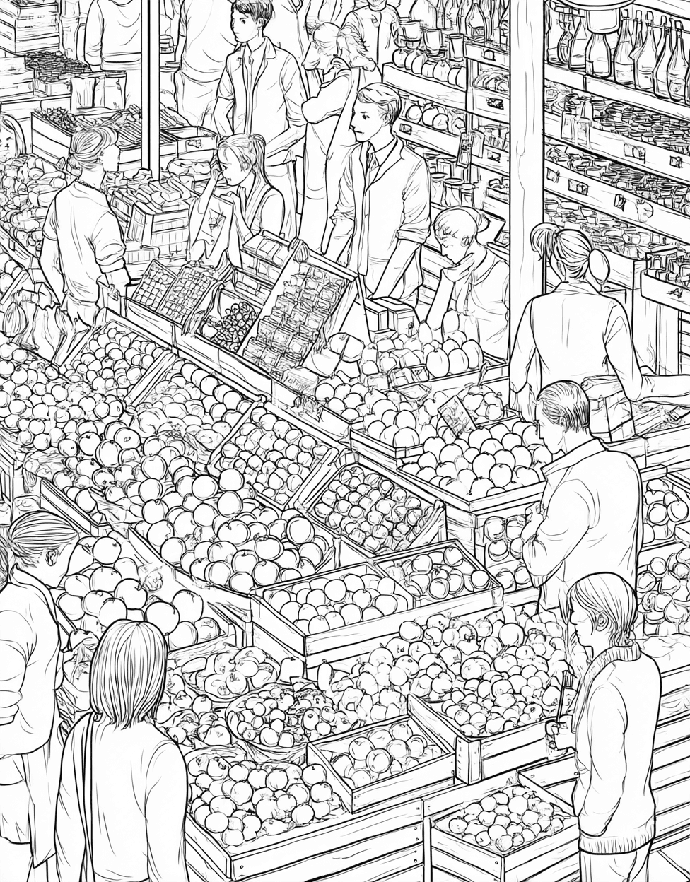 Food Market Stall Coloring, Free Coloring Pages for Adults, Delicious Delights Market Stall Art Fun, Relaxation Color Book, Food Colouring Pages for Teens main 8
