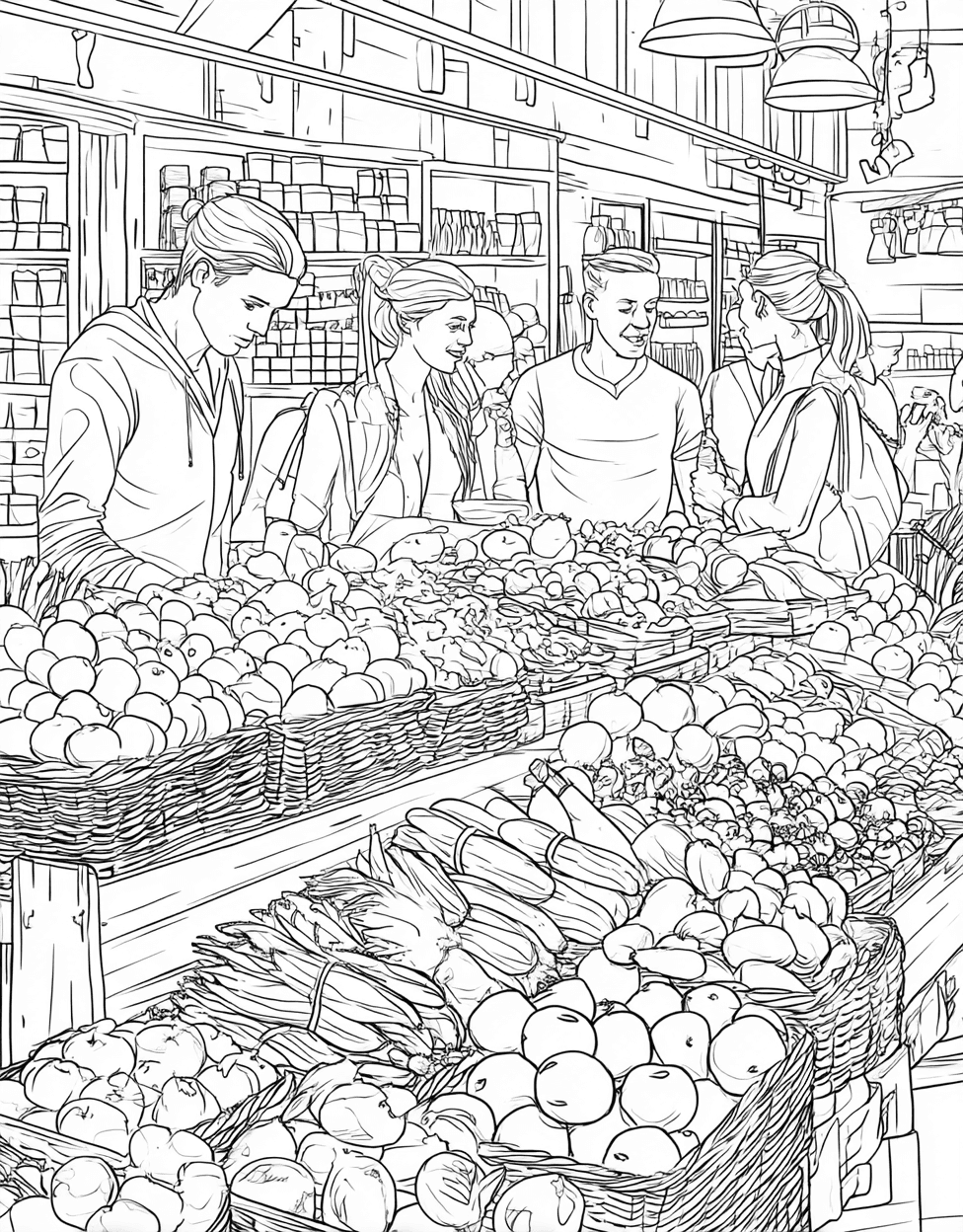 Food Market Stall Coloring, Free Coloring Pages for Adults, Delicious Delights Market Stall Art Fun, Relaxation Color Book, Food Colouring Pages for Teens main 9