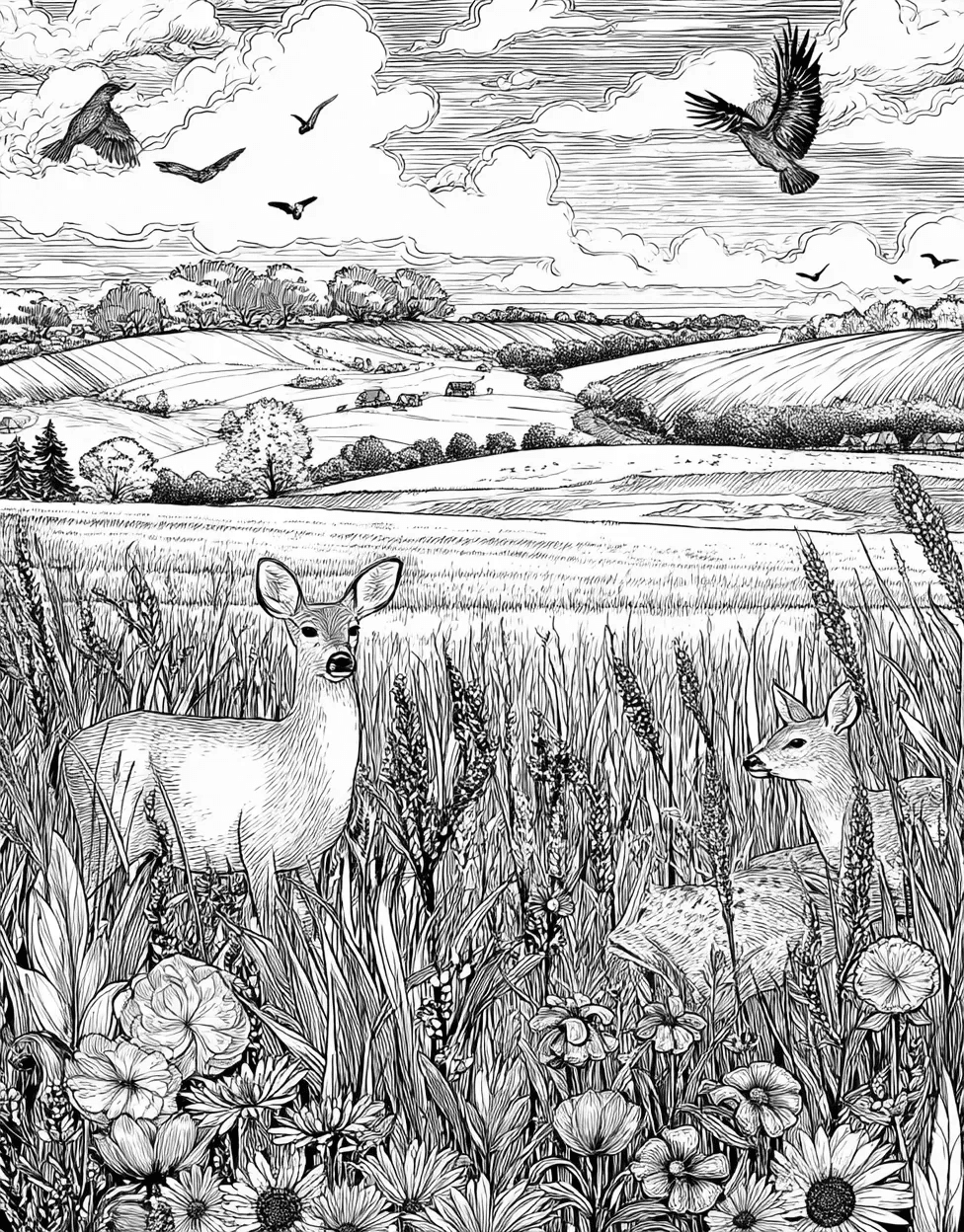 Stress Relief Color Book, Nature Colouring Pages for Adult, Free Printable Adult Coloring Pages, Coloring Pictures Flowers Prairie, Vibrant Prairie Scenes for Creative Minds main 2