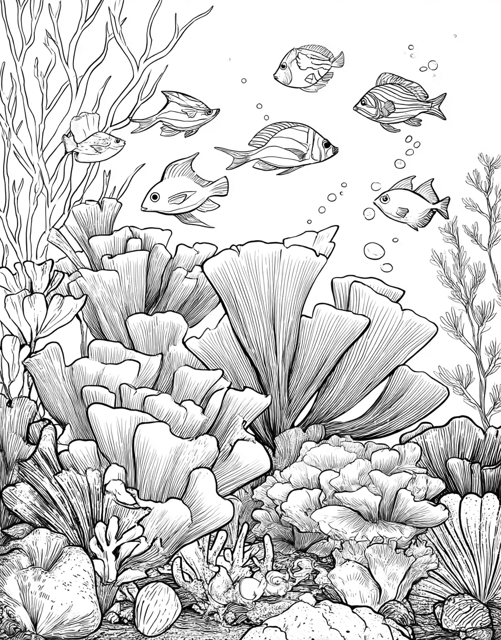 Vibrant Sea Sponge Art Adventures, Free Printable Color Pages for Adults, Relaxation Color Book, Underwater Colouring Pages for Adult, Sea Sponge Coloring main 2