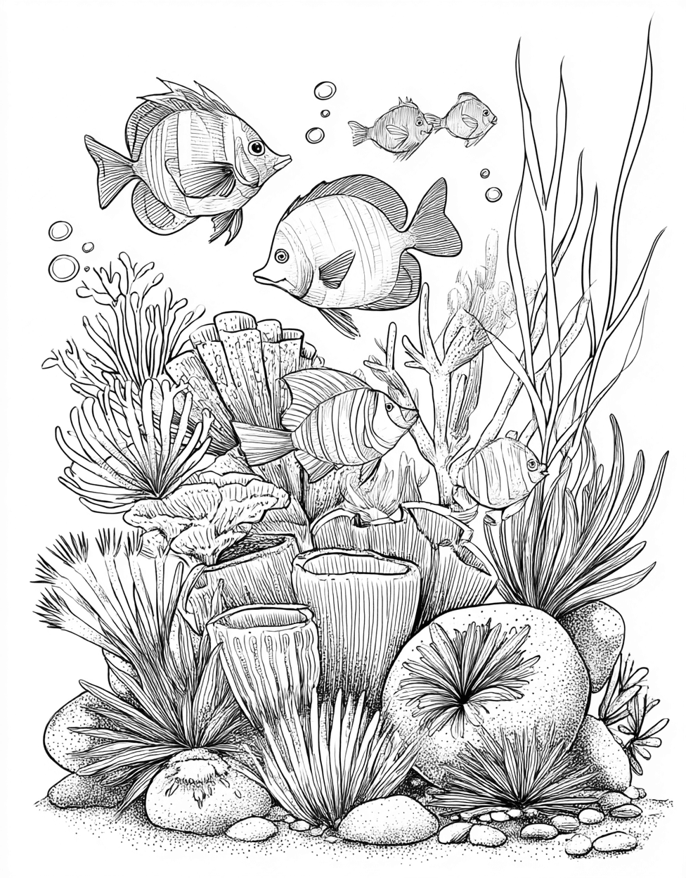 Vibrant Sea Sponge Art Adventures, Free Printable Color Pages for Adults, Relaxation Color Book, Underwater Colouring Pages for Adult, Sea Sponge Coloring main 3