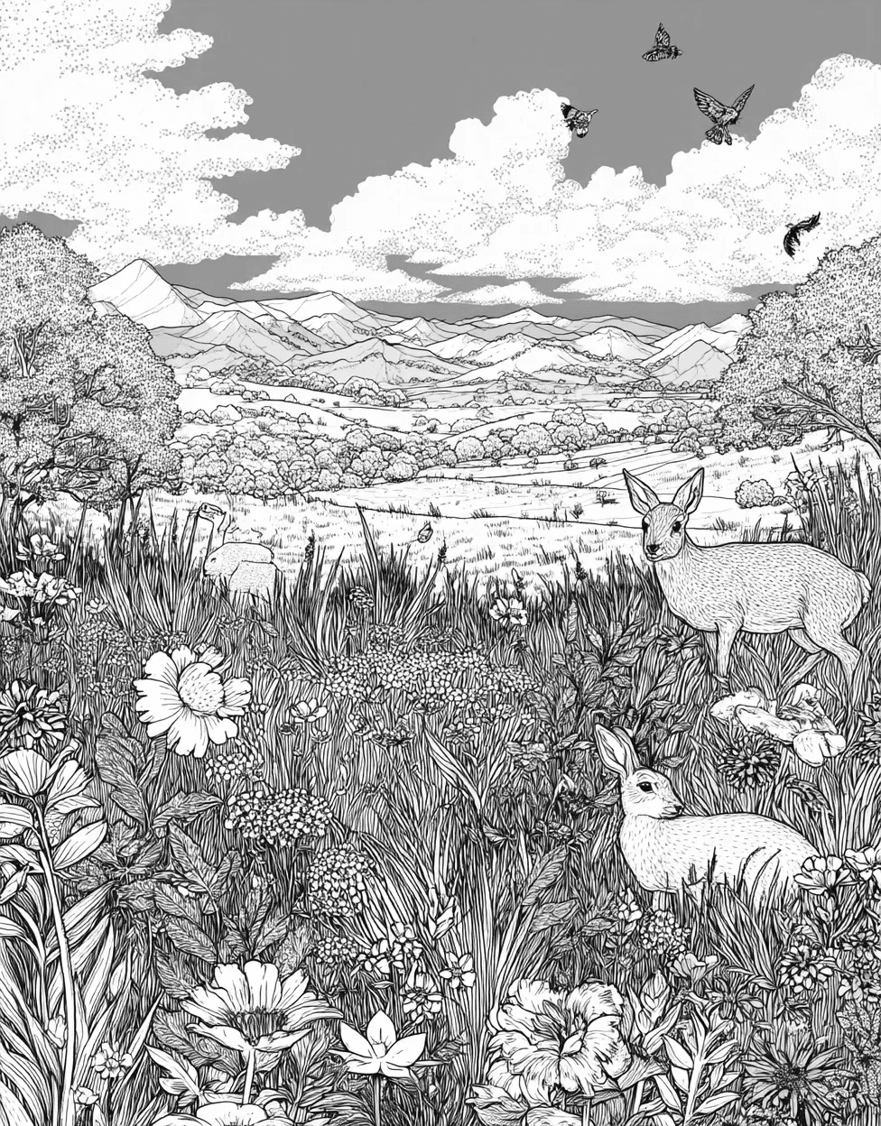 Stress Relief Color Book, Nature Colouring Pages for Adult, Free Printable Adult Coloring Pages, Coloring Pictures Flowers Prairie, Vibrant Prairie Scenes for Creative Minds main 3