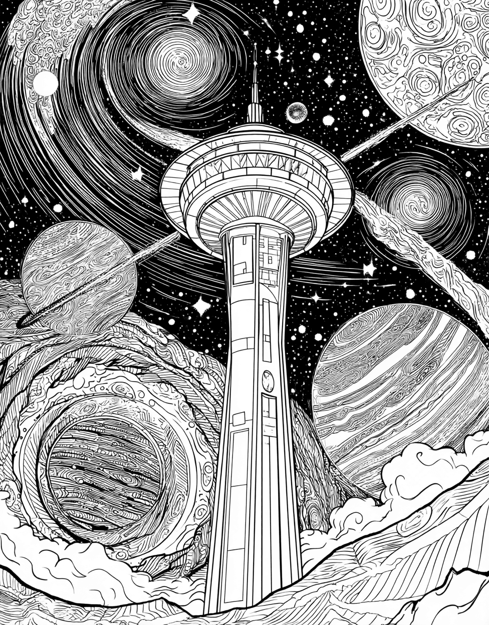 Galactic Beacons Cosmic Art Adventures, Relaxation Color Book, Space Colouring Pages for Adults, Space Beacon Coloring, Free Color Pages for Adults main 2