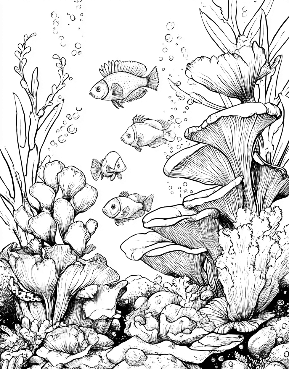 Vibrant Sea Sponge Art Adventures, Free Printable Color Pages for Adults, Relaxation Color Book, Underwater Colouring Pages for Adult, Sea Sponge Coloring main 4